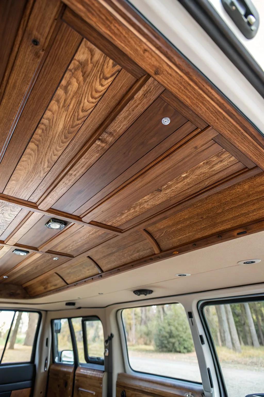 Transform your van into a cozy retreat with the timeless charm of wooden paneling.