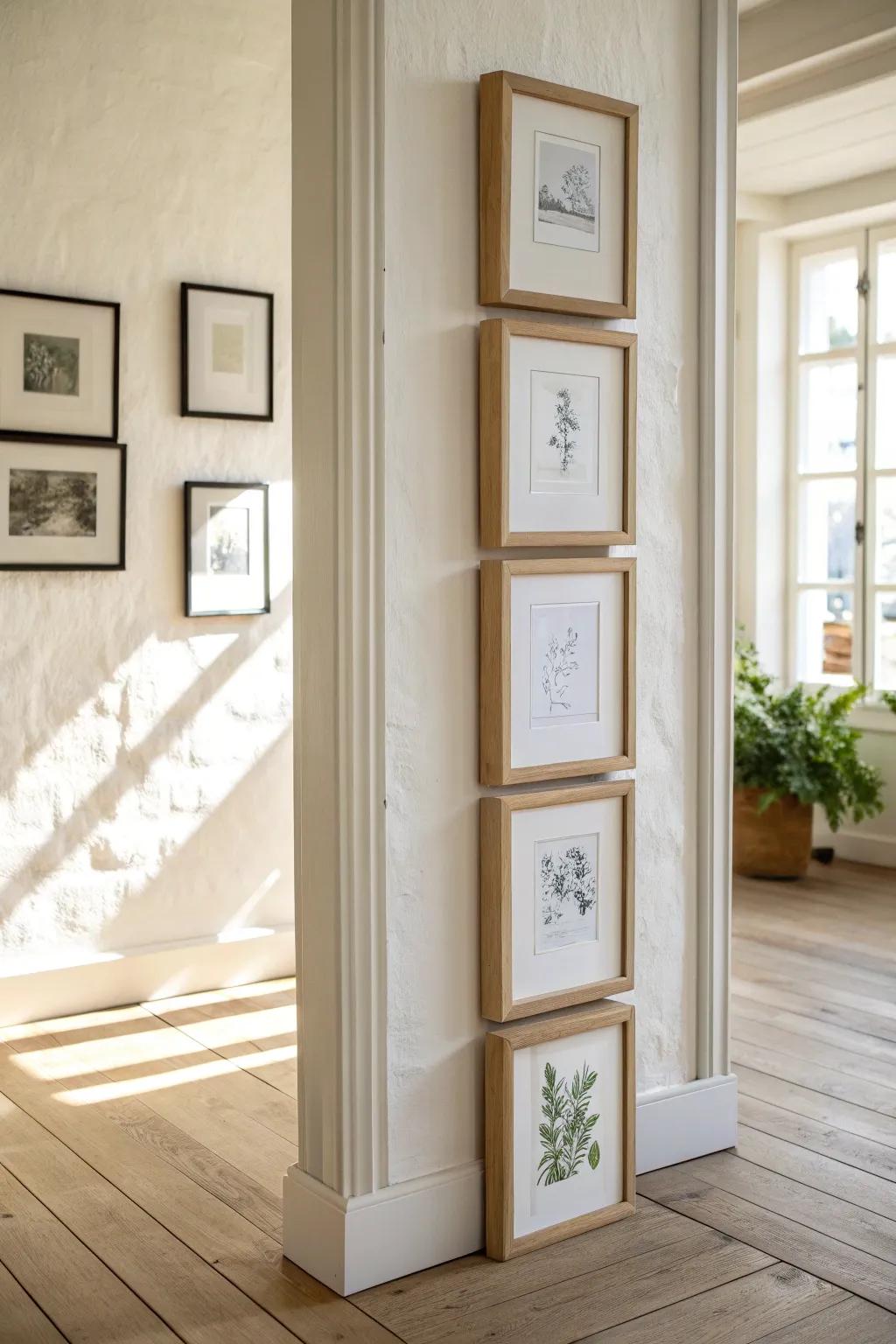 A tight stacked frame column that makes your hallway feel taller—minimal, warm, and intentional.