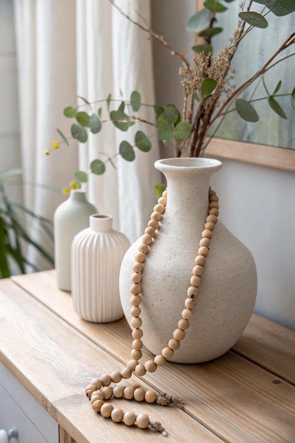 Elevate your decor with a touch of nature's elegance. 🌿✨ #WoodBeadGarland #ScandiBoho