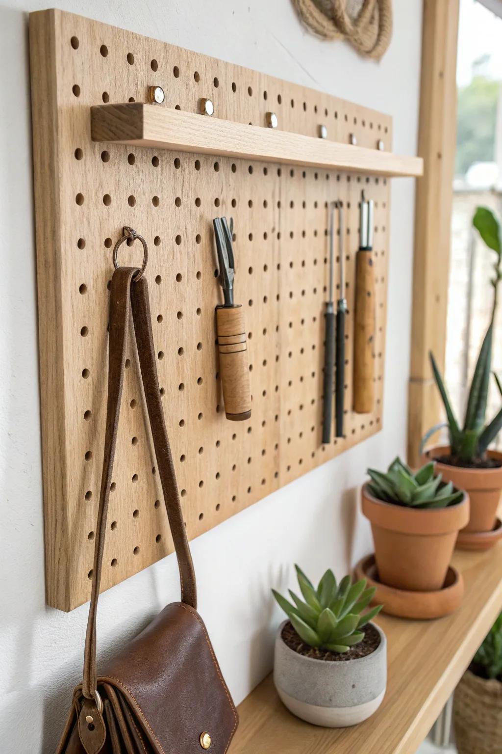 Zoned pegboard tool wall: see every tool at a glance and reset your workshop nook in 30 seconds.