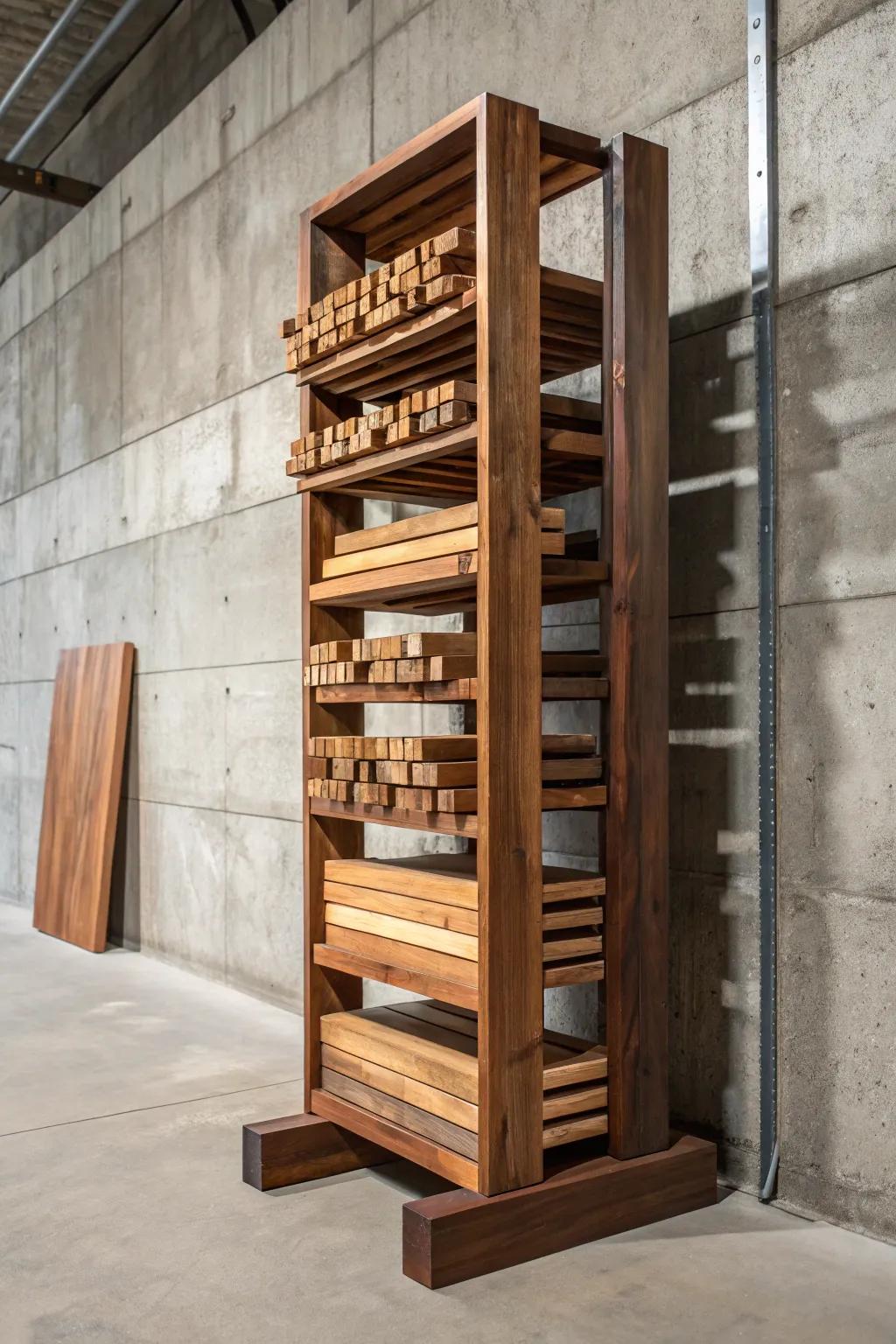 Elevate your workshop with this sleek vertical storage rack—where form meets function.