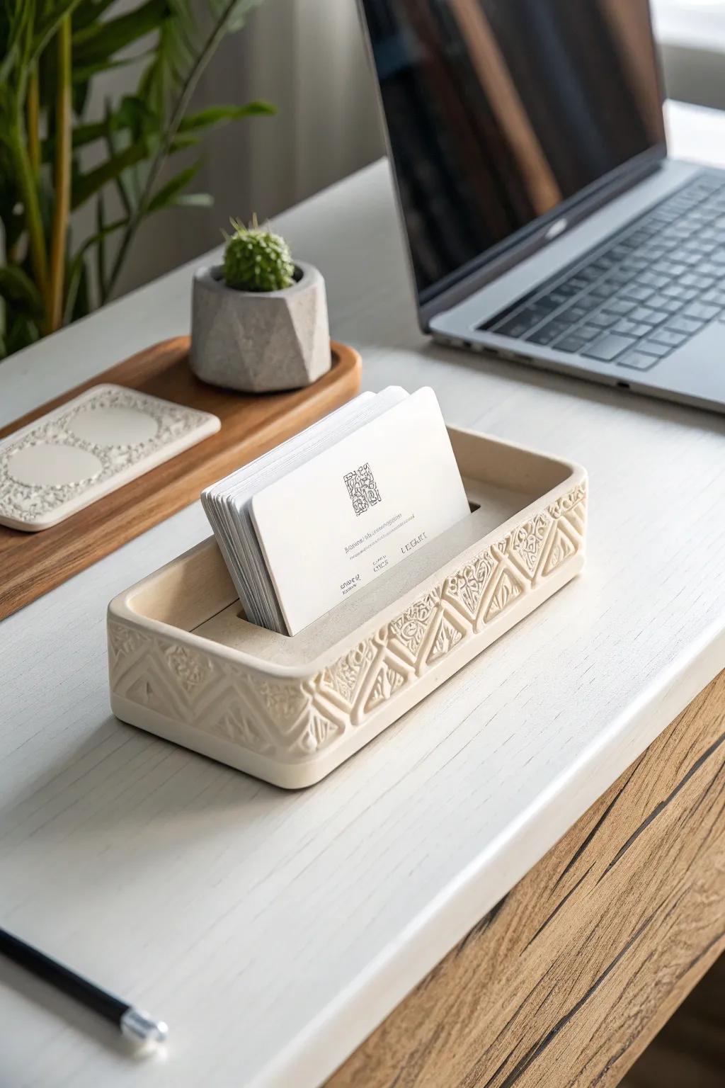 Elevate your workspace with this chic 3D-printed business card holder. Perfect for the modern professional who appreciates simplicity and style.