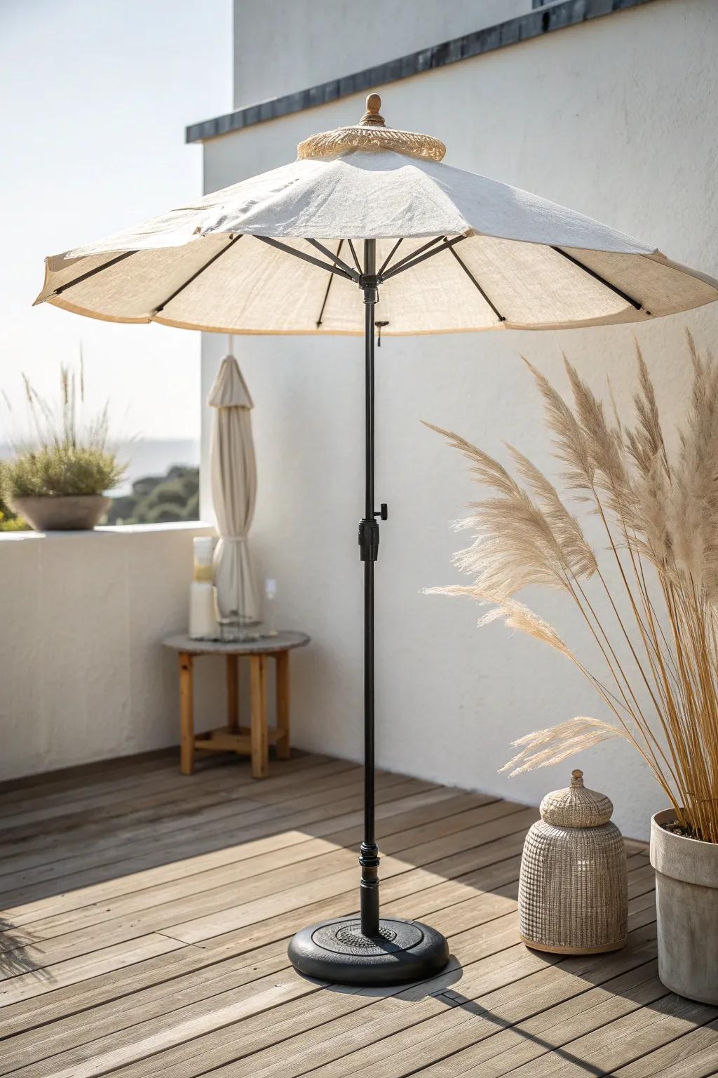 Compact tilt umbrella cover—instant shade for tiny balconies with minimal floor space.