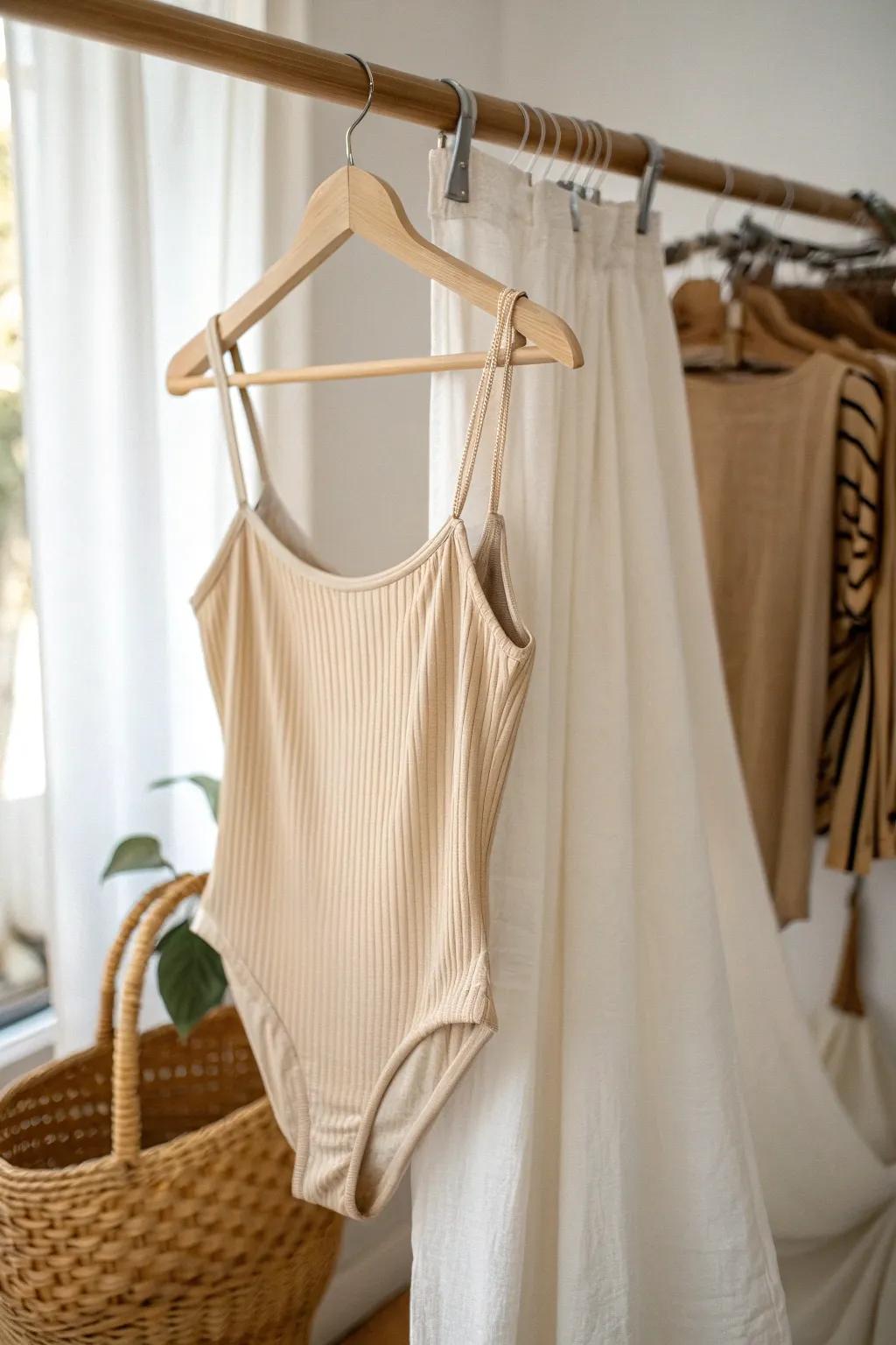 Soft clips keep one-pieces smooth and crease-free—an easy, space-smart closet rod solution.