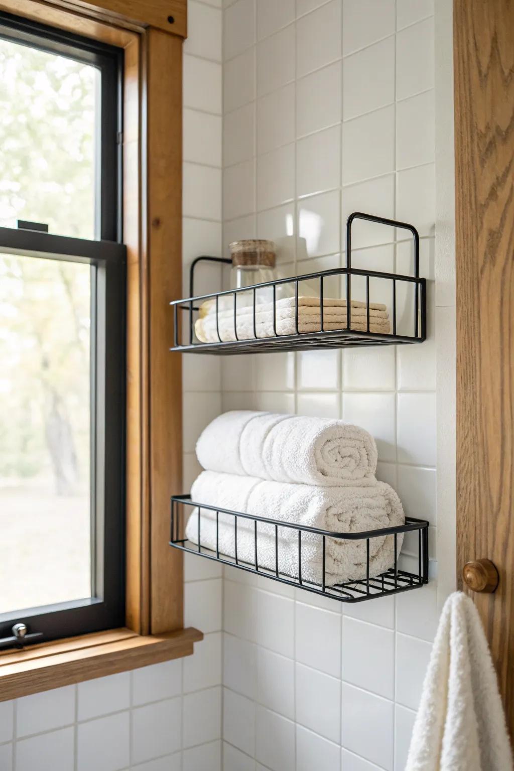 Breathe easy—wire shelves keep towels fresh and airy in humid bathroom closets today.