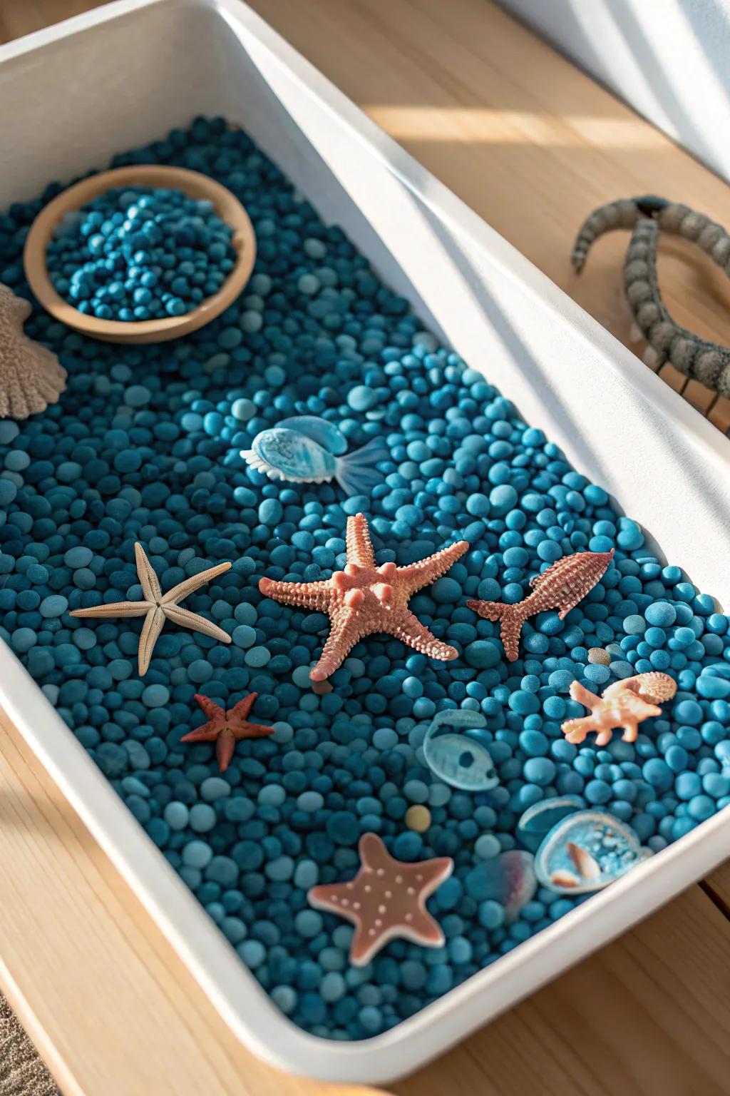 Dive into creativity with this serene underwater sensory bin—where imagination meets minimalist design.