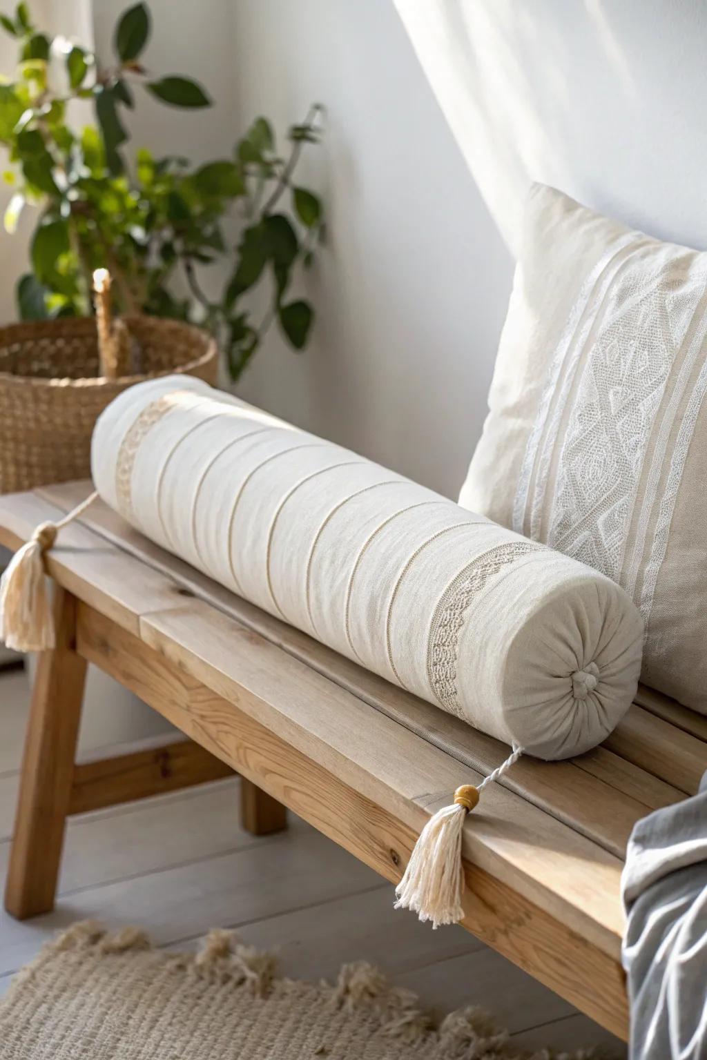Add a linen bolster pillow to your bench for a softer, loungy look with extra support.