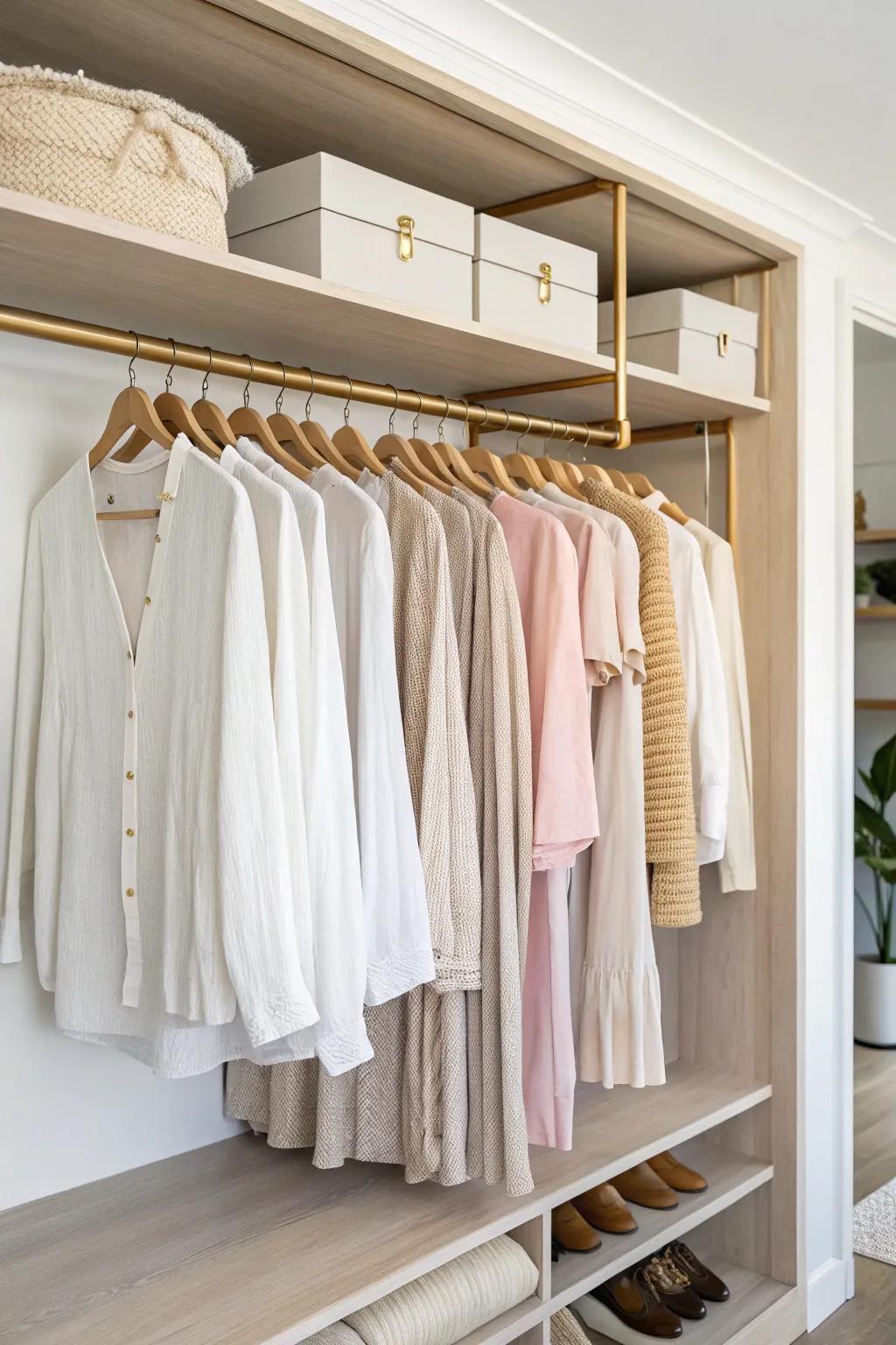 Double-hang wardrobe rails: twice the hanging space with a clean Scandinavian look.