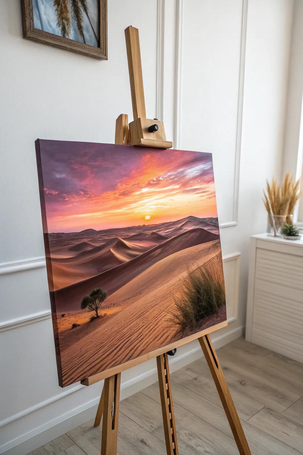 Embrace the tranquil beauty of a desert sunset with this minimalist acrylic masterpiece.