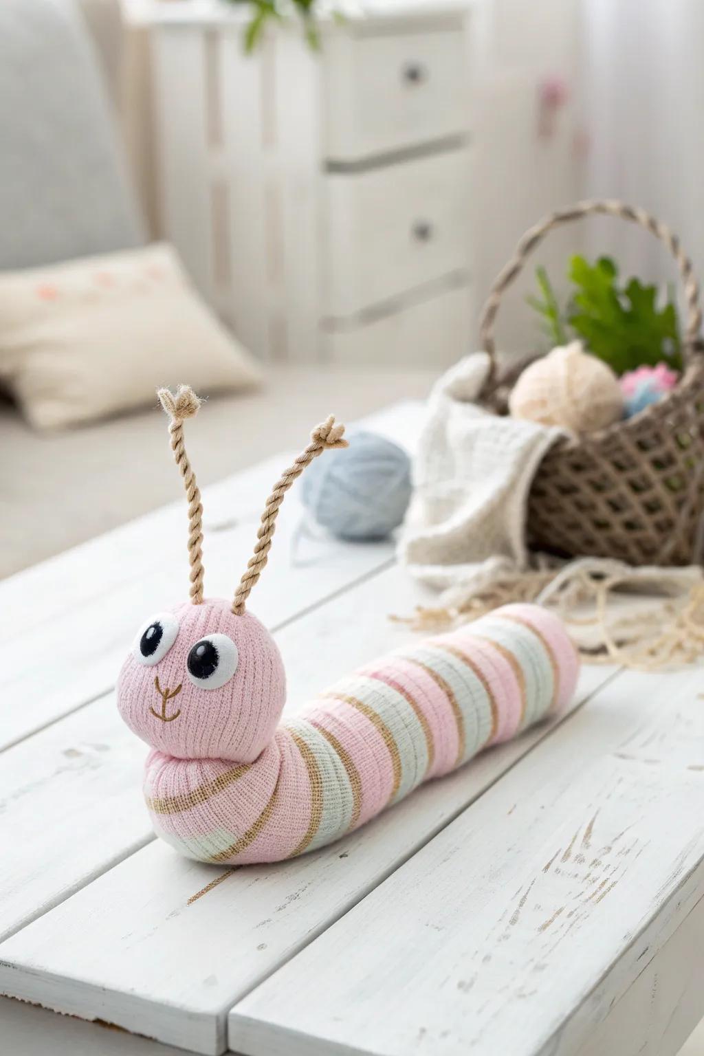 Transform old socks into adorable sock caterpillars—perfectly charming for a creative birthday party activity!
