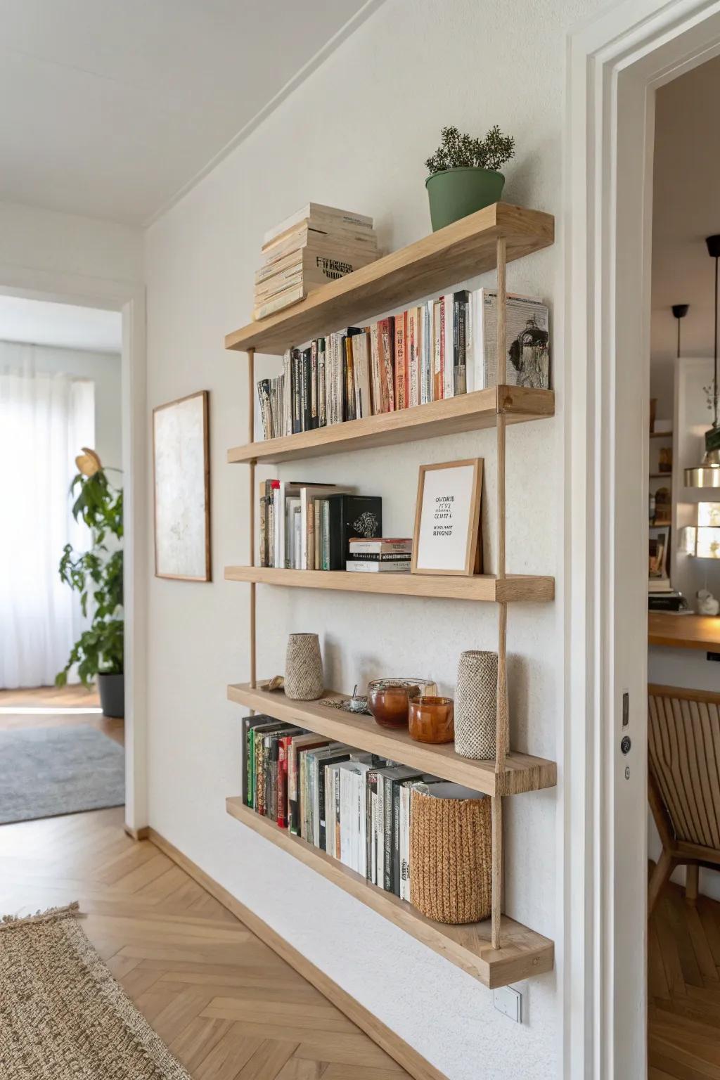 Keep daily-use cookbooks at eye level for a tidier shelf and a calmer kitchen counter.