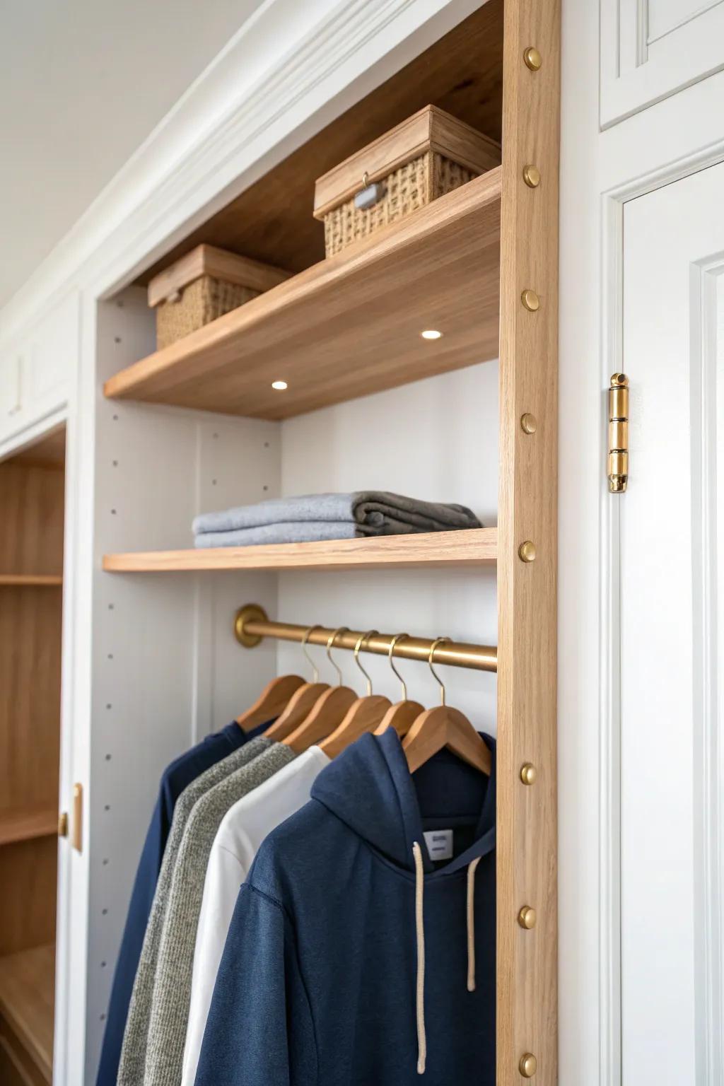 Adjustable shelves that keep up with growth spurts—tidy, flexible storage for small closets.