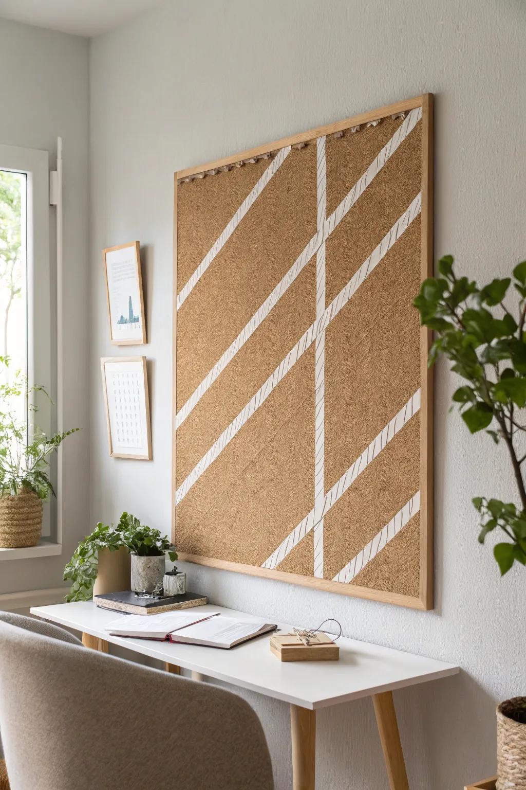 Transform your space with the elegance of minimalist lines on a cork board. Perfect for a touch of modern simplicity.