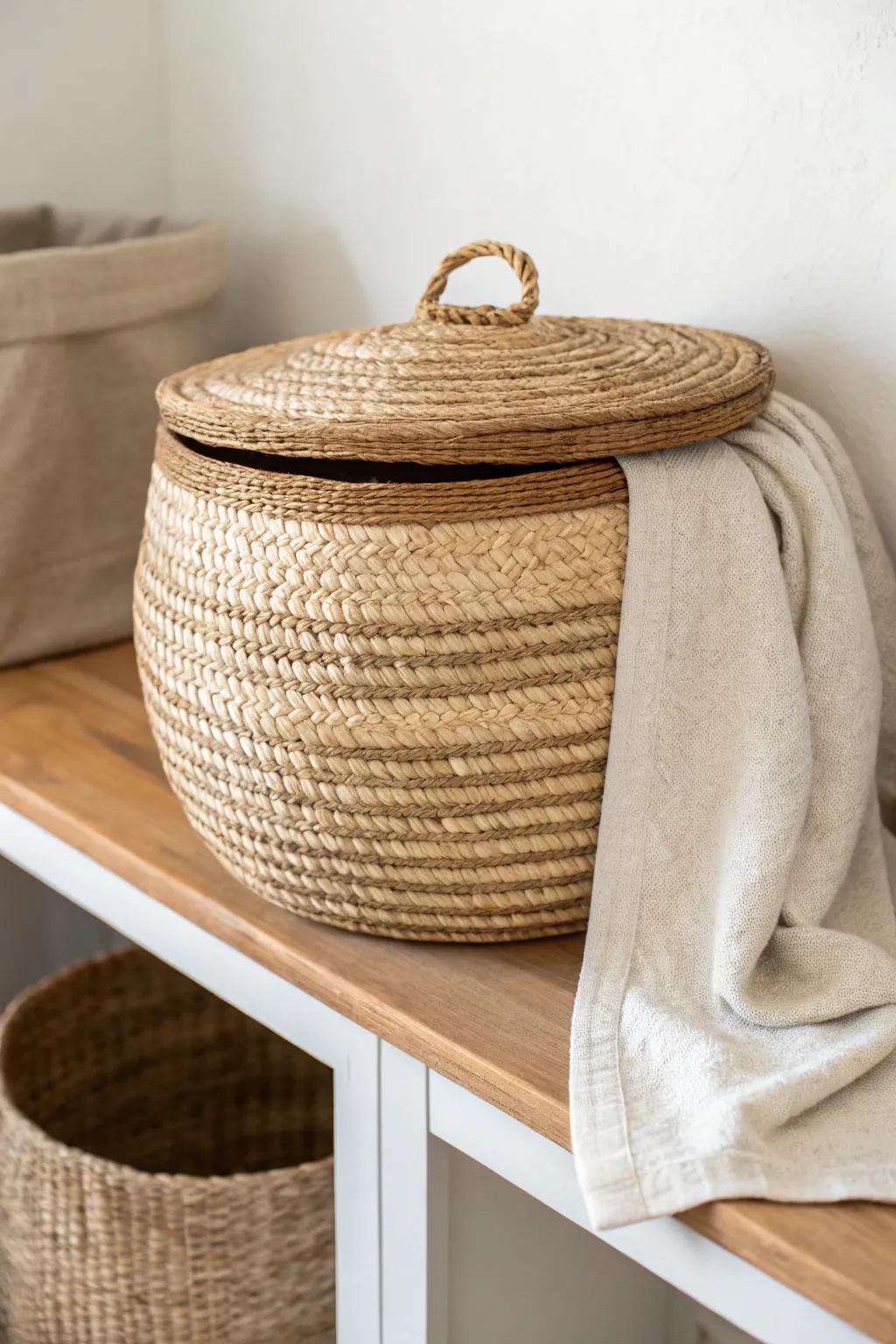 Style storage on a budget: one woven basket instantly makes any small room feel calmer.