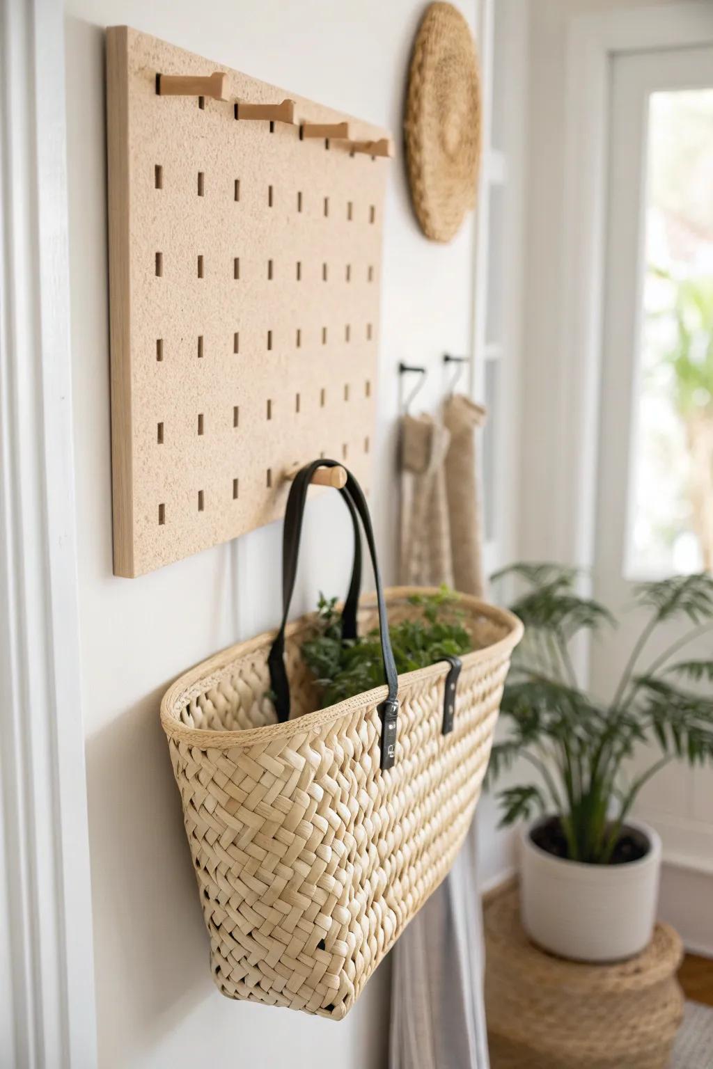 A simple pegboard turns blank wall space into flexible, budget-friendly vertical storage.