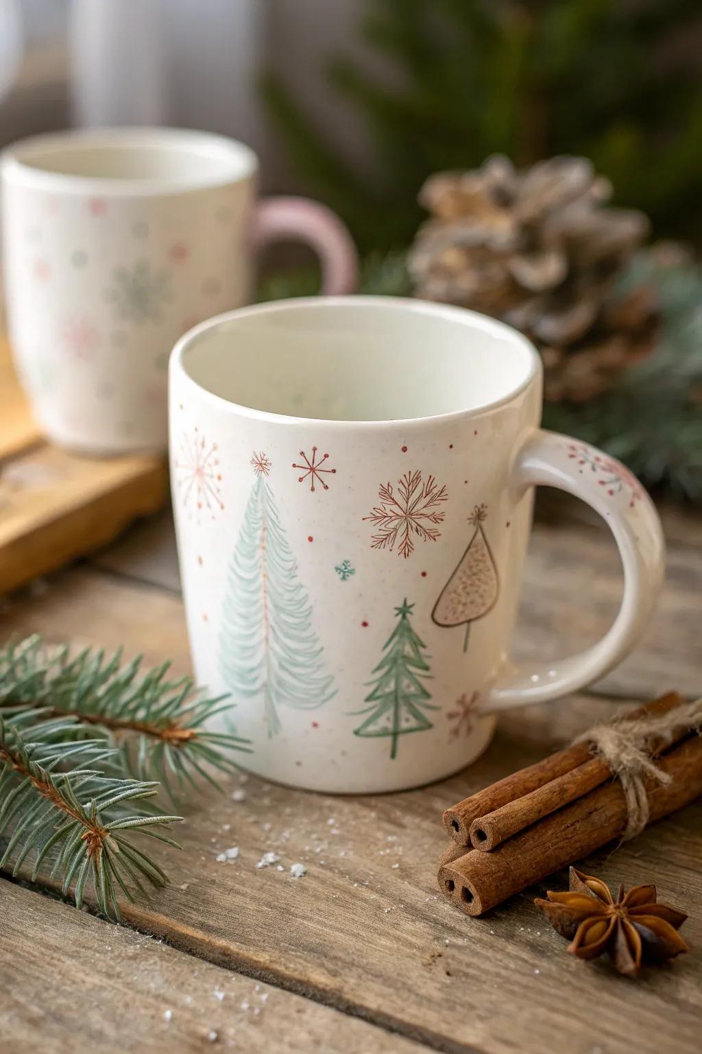 Embrace the holiday spirit with this hand-painted ceramic mug, perfect for your cozy winter moments.