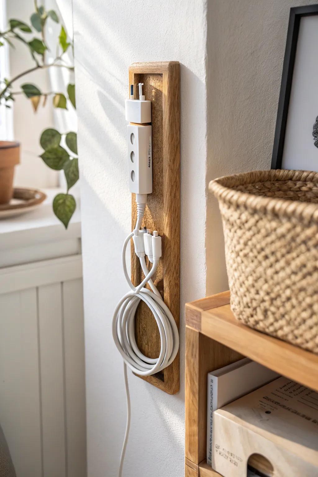 A clean cable wall keeps your closet office calm, tidy, and beautifully clutter-free.