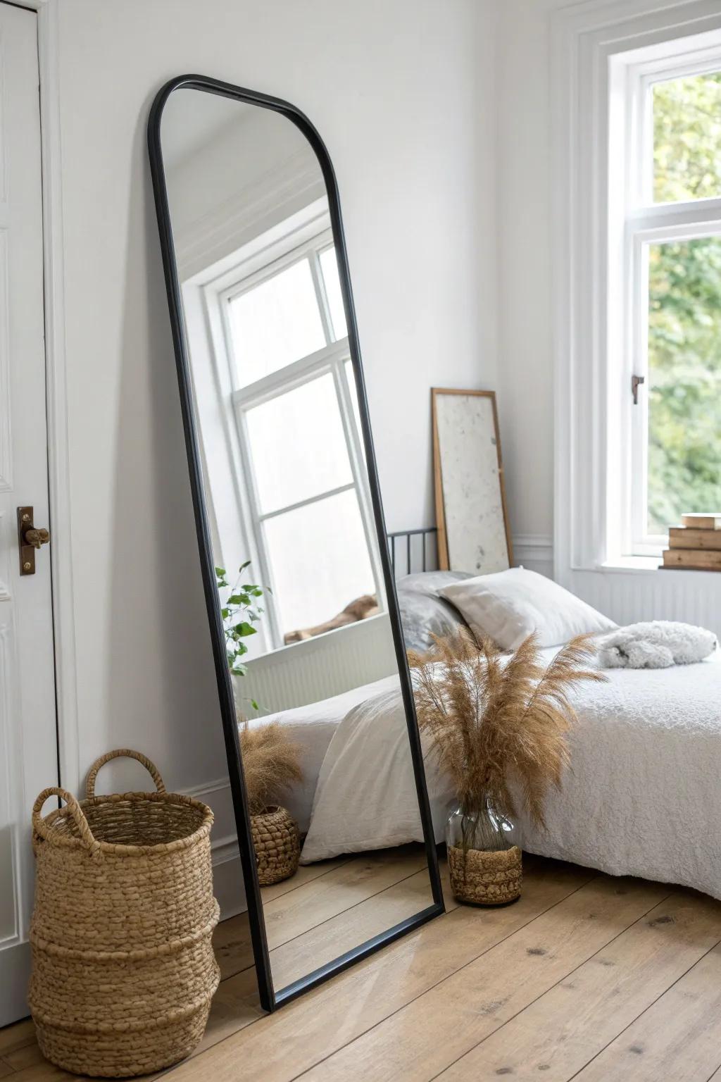 Lean a full-length mirror against the wall to instantly brighten and visually expand a small room.
