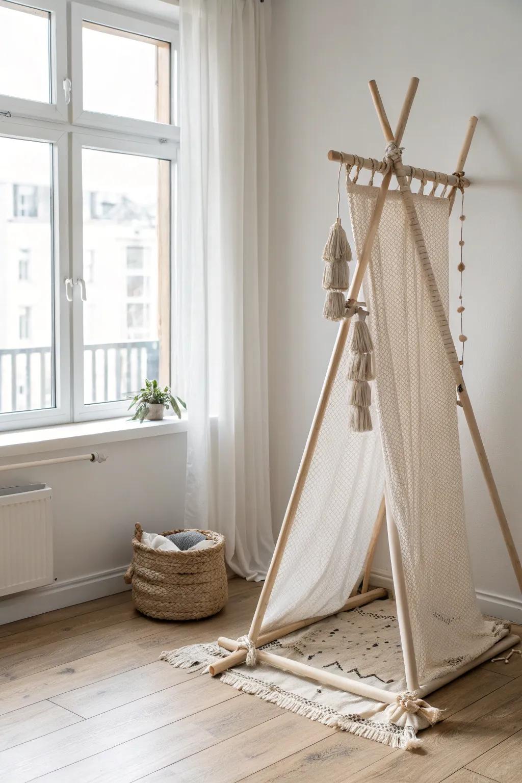 No-drill corner trellis: tension rods + soft cotton mesh for vertical greenery in rentals.