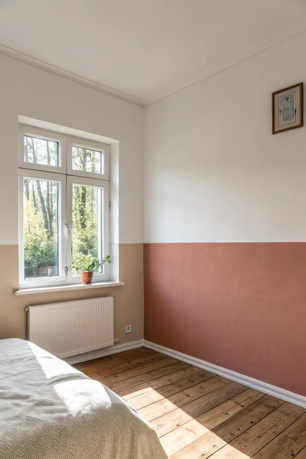 Two-tone paint that wraps the corner instantly adds a designer look—no decor budget needed.