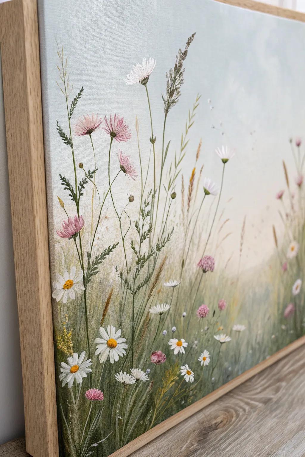 Embrace the serenity of nature with this minimalist wildflower field painting, a perfect blend of Scandinavian simplicity and Boho warmth.