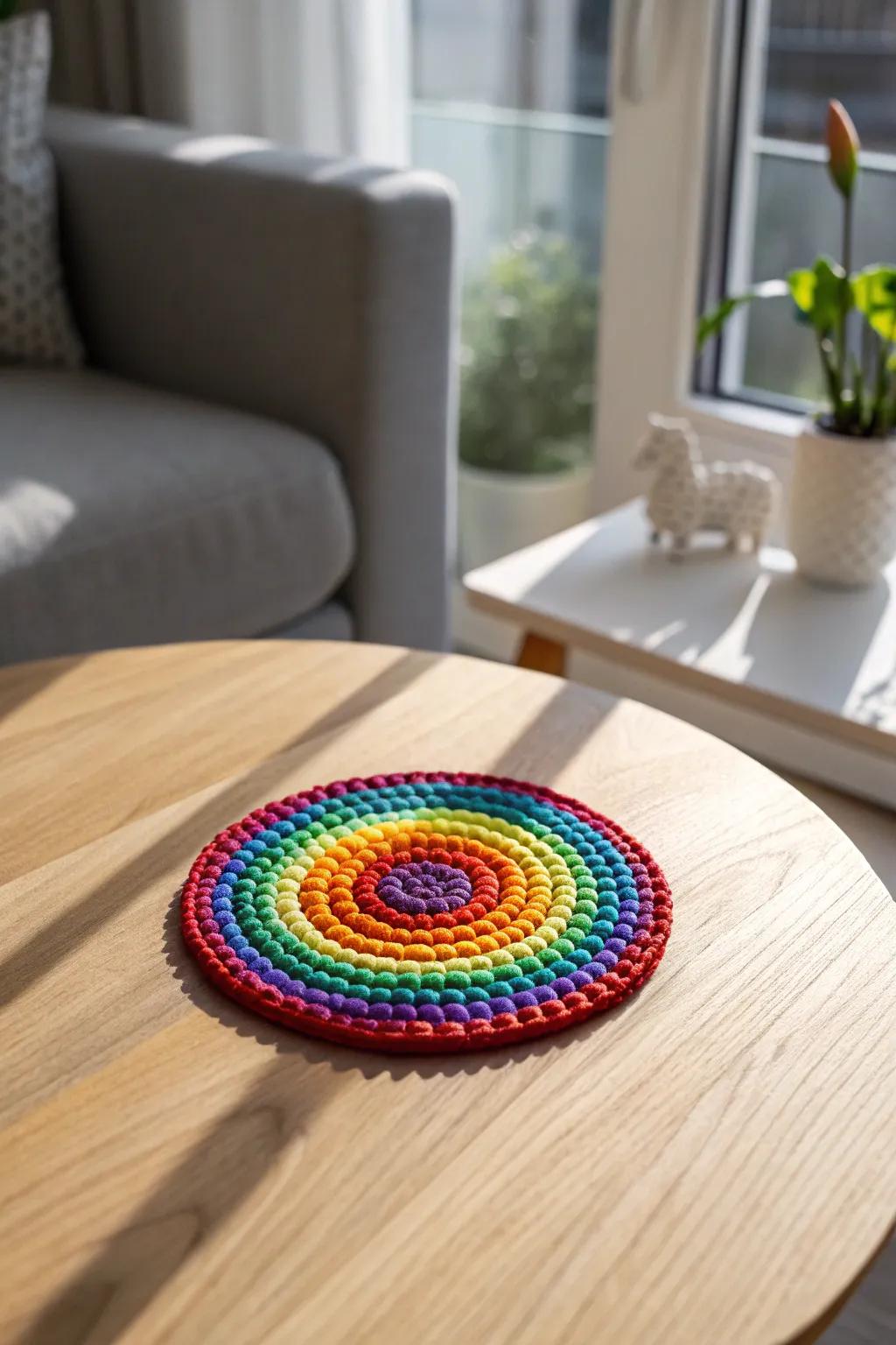 Add a splash of color to your home with these charming rainbow perler bead coasters!