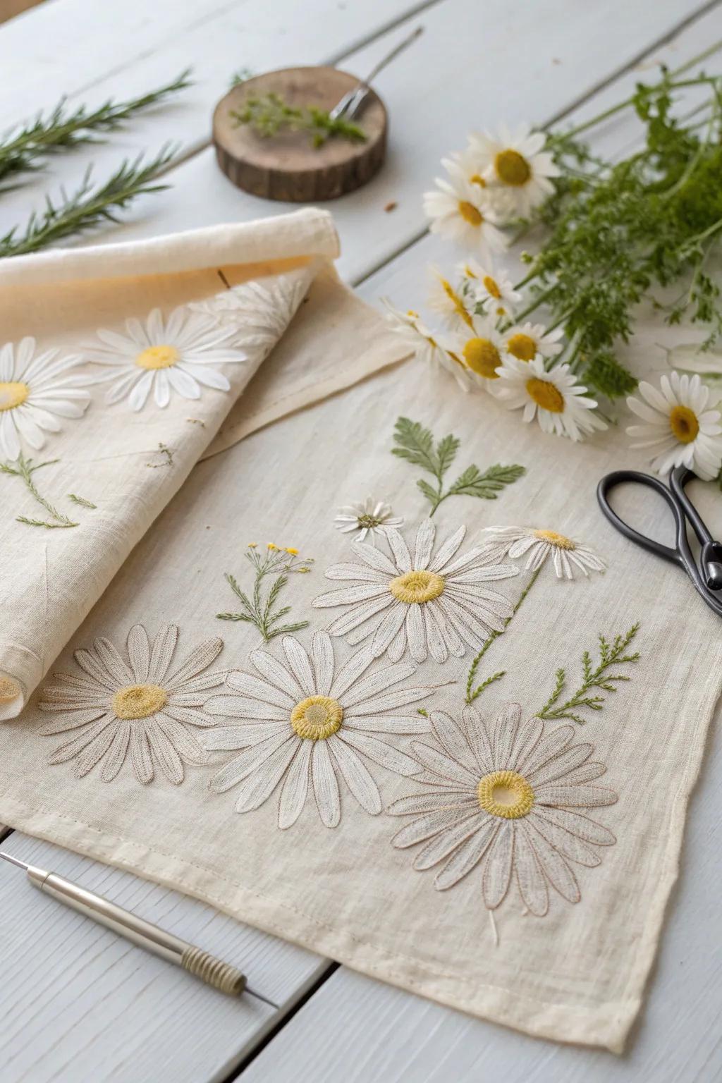 Embrace the art of Tataki Zome: Crafting daisy elegance with every pound.