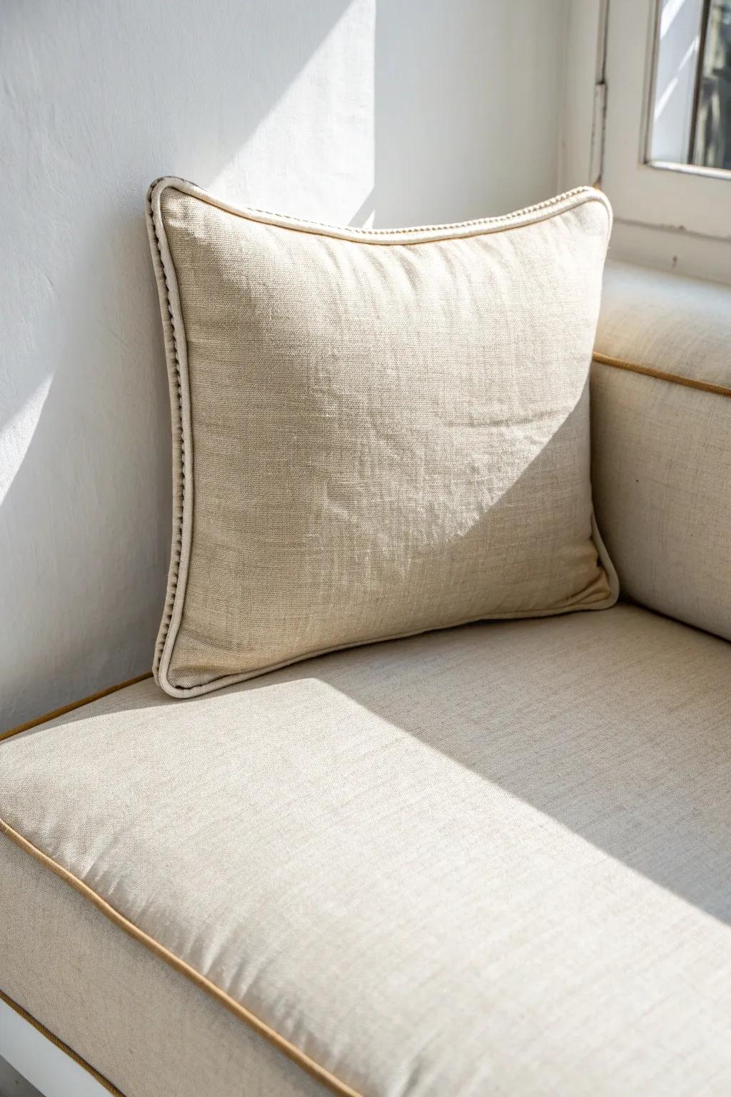 Corner daybed upgrade: an L-shaped pillow backrest that makes it feel like a cozy sectional.
