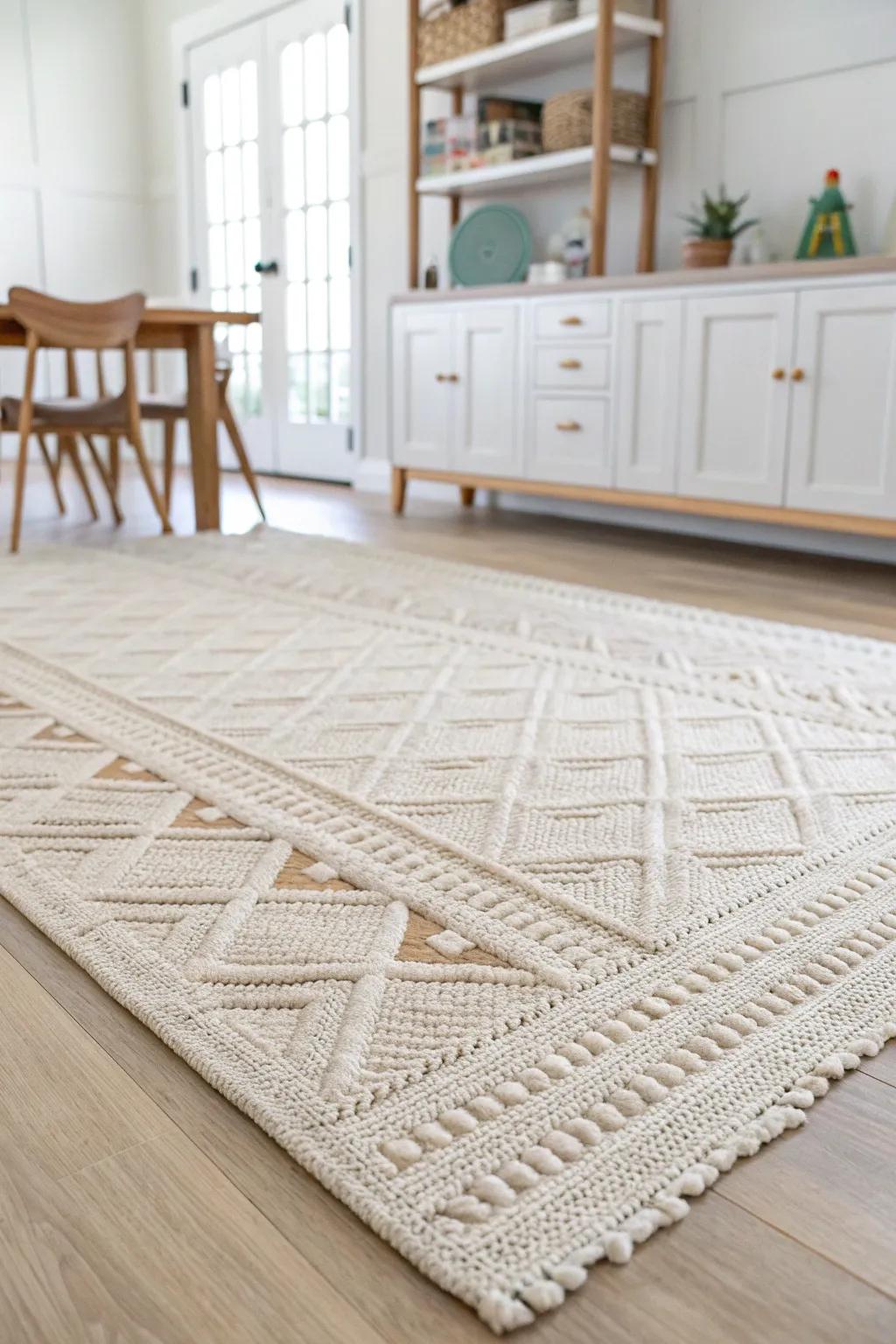 A big, beautiful rug creates a cozy play zone—and closed storage keeps it effortlessly tidy.