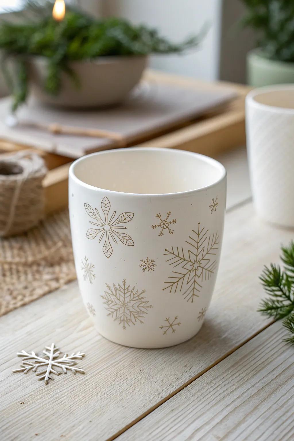 Embrace the season with a cup that captures winter's serene beauty. ❄️✨ #ScandinavianStyle #MinimalistDesign #BohoCharm