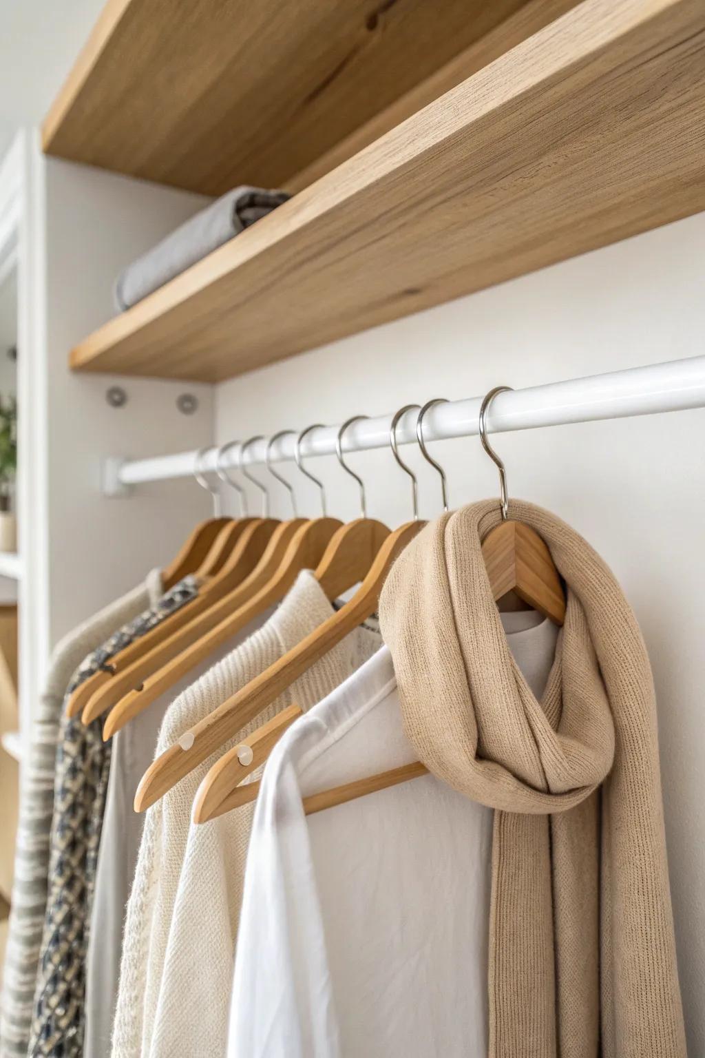 Instant closet upgrade: a simple tension rod adds a second hanging level in small bedrooms.