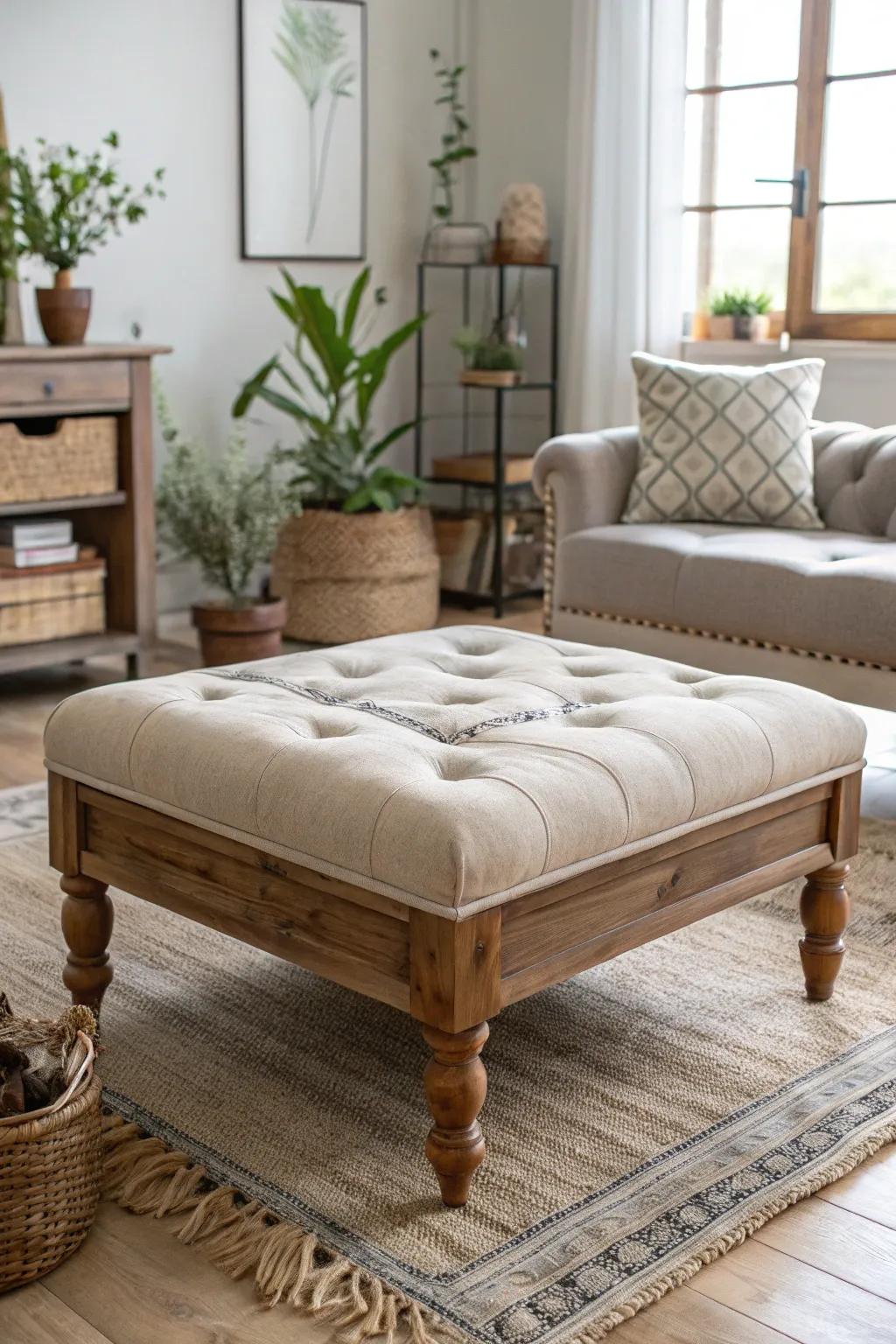 Transform your coffee table into a chic ottoman with this simple DIY project, combining Scandinavian elegance with boho charm.