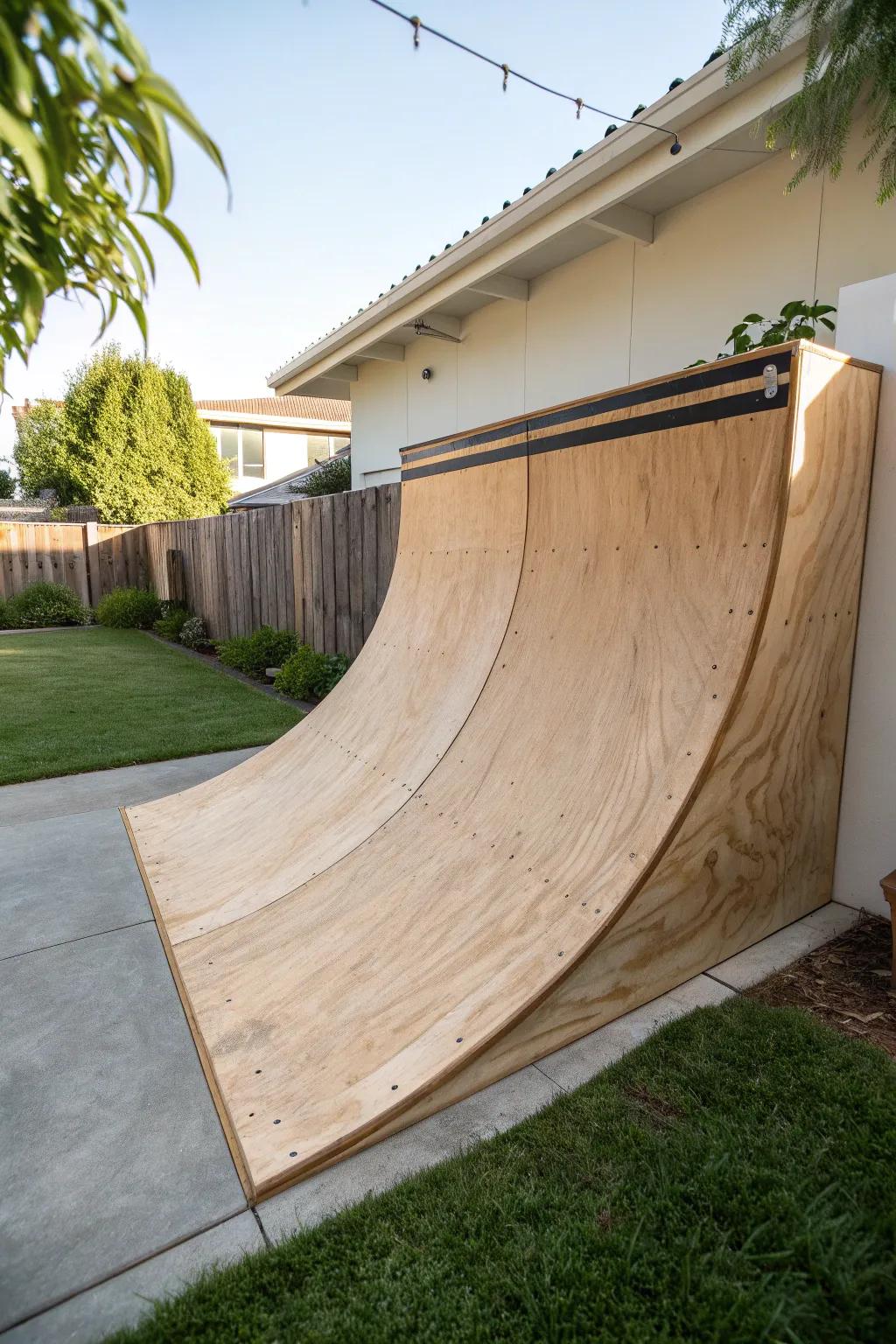 Master your tricks on this handcrafted quarter pipe, where craftsmanship meets function.