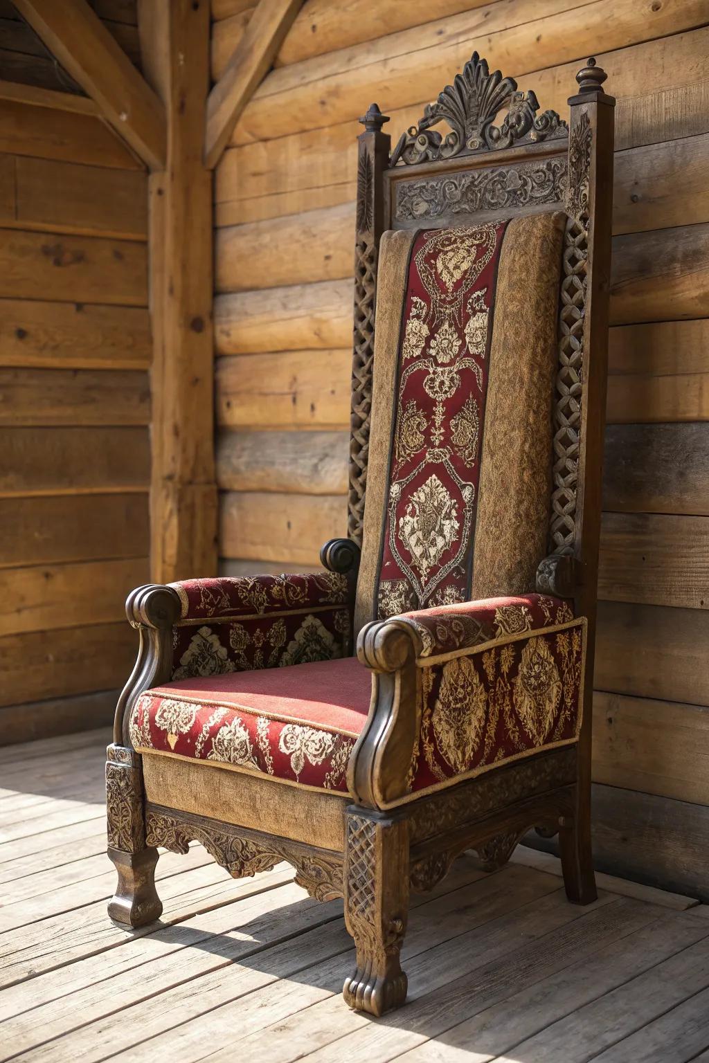 Transform old textiles into a throne fit for a king, embracing sustainability with style.