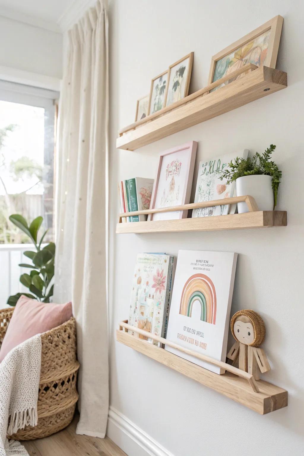 Elevate your toddler's room with these chic and functional DIY picture ledges, perfect for displaying beloved books and art.