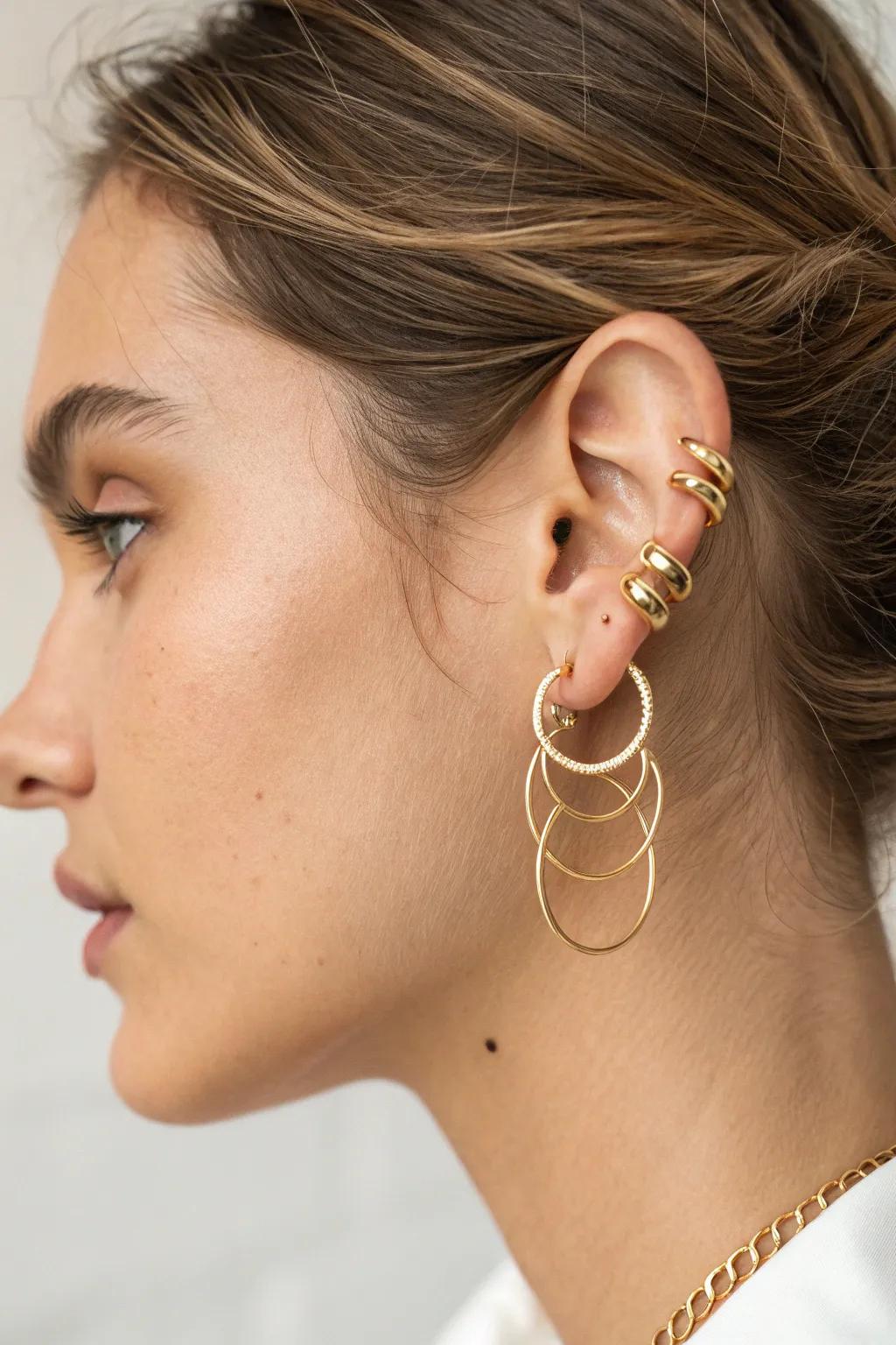 Elevate your style with a cascading hoop hierarchy—where simplicity meets elegance.