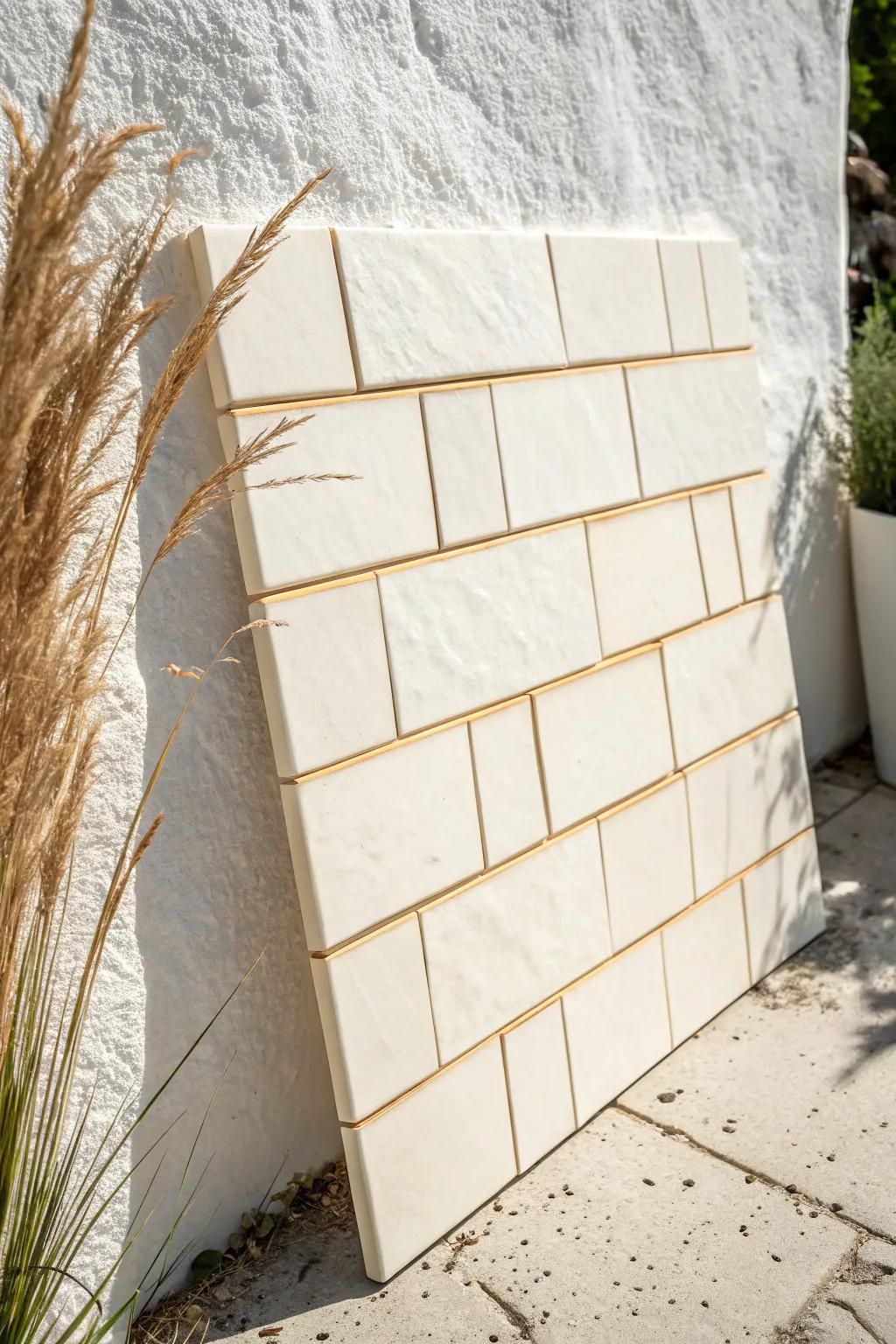 Stacked-grid tiles make a small kitchen feel calmer—clean lines, modern look, easy upgrade.