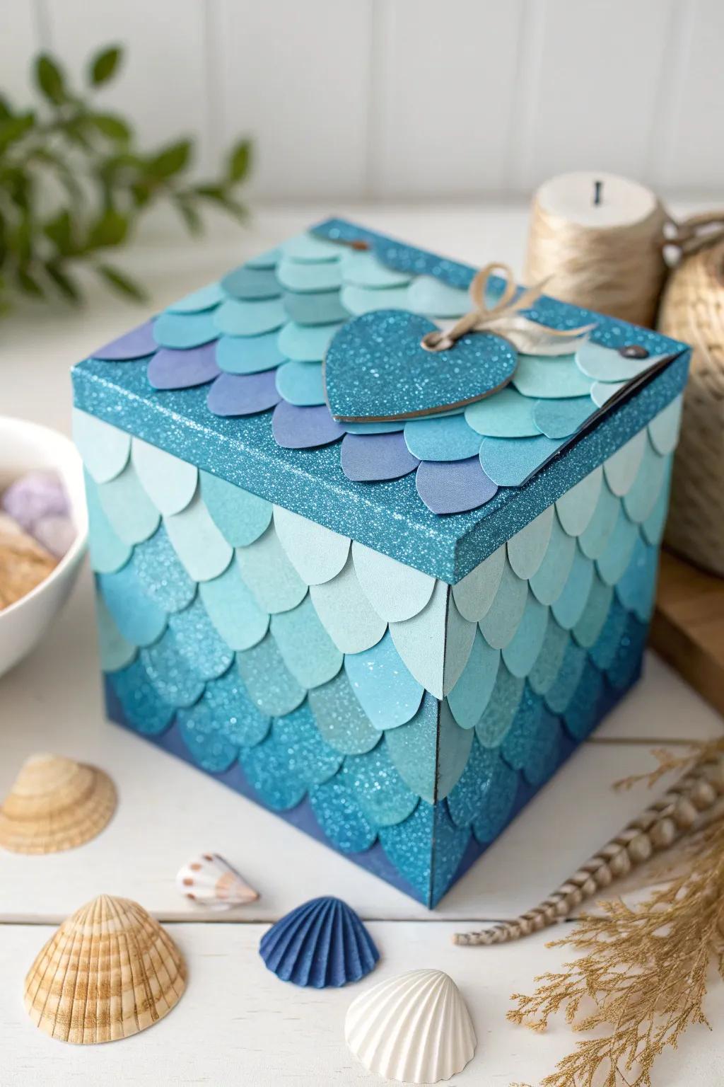 Dive into a mystical blue world with this oceanic dragon Valentine’s box, where craftsmanship meets simplicity.