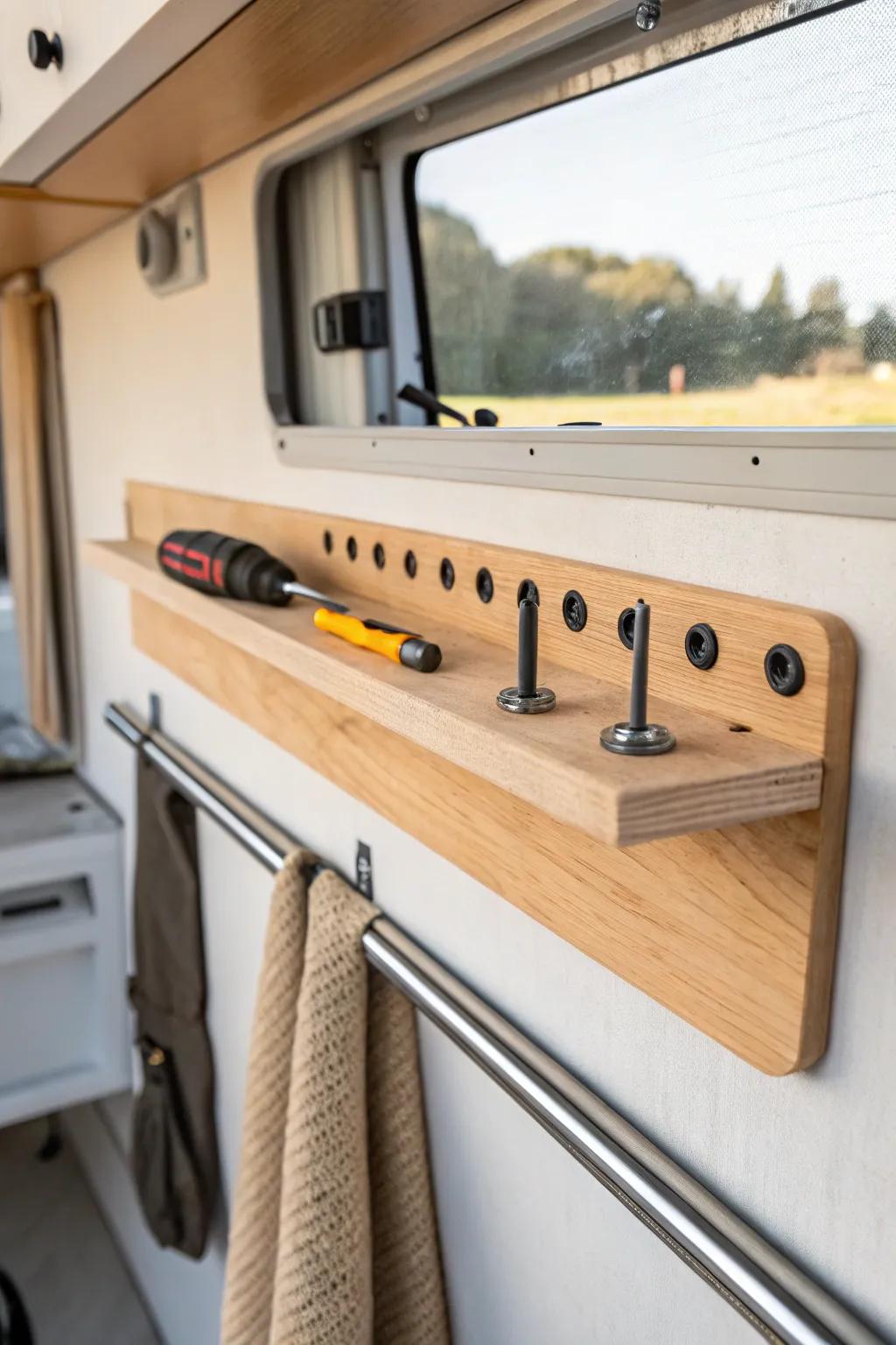 Magnetic strip + slim parts ledge: fast-access storage that keeps tiny tools within reach.