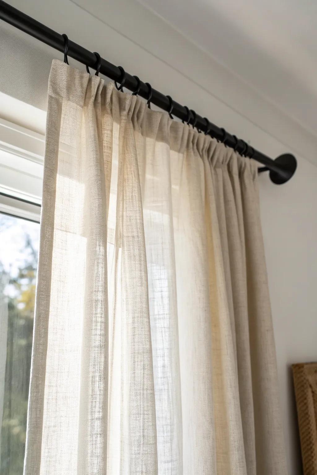 Hang curtains high and wide to fake taller windows and make a tiny living room feel grand.