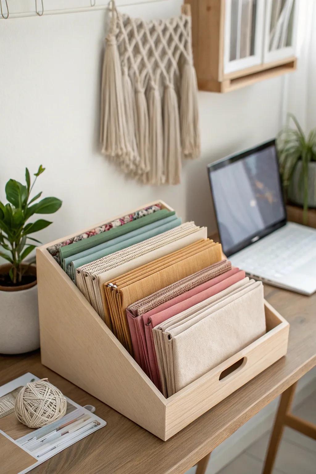 Transform your fabric storage with minimalist elegance. 🌿✨ #FabricOrganization #ScandiBoho