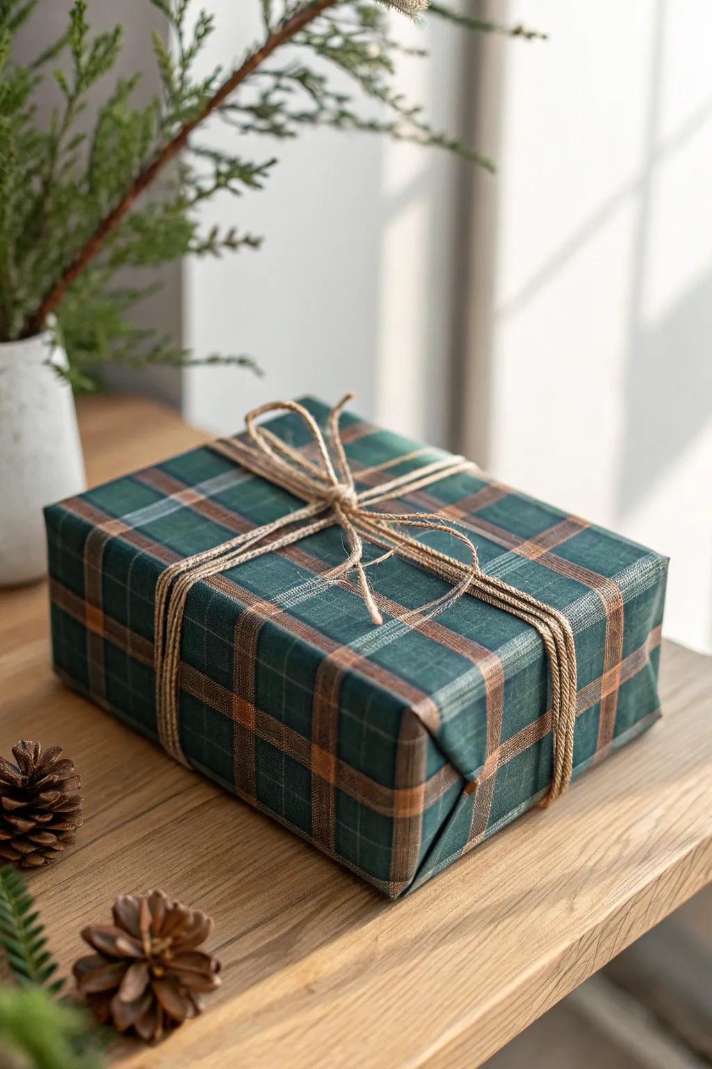 Elevate your Father's Day gift with timeless plaid wrapping that exudes masculine elegance.