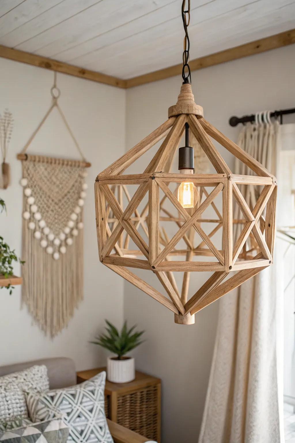 Illuminate your space with a geometric masterpiece that blends Scandinavian minimalism with boho charm.