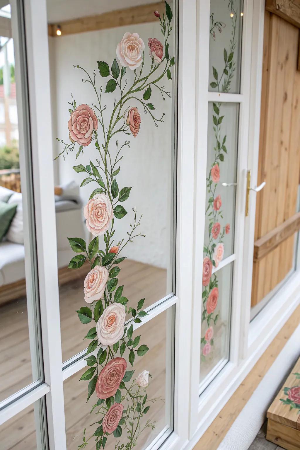 Bring the enchantment of a secret garden to life with hand-painted roses on your window.