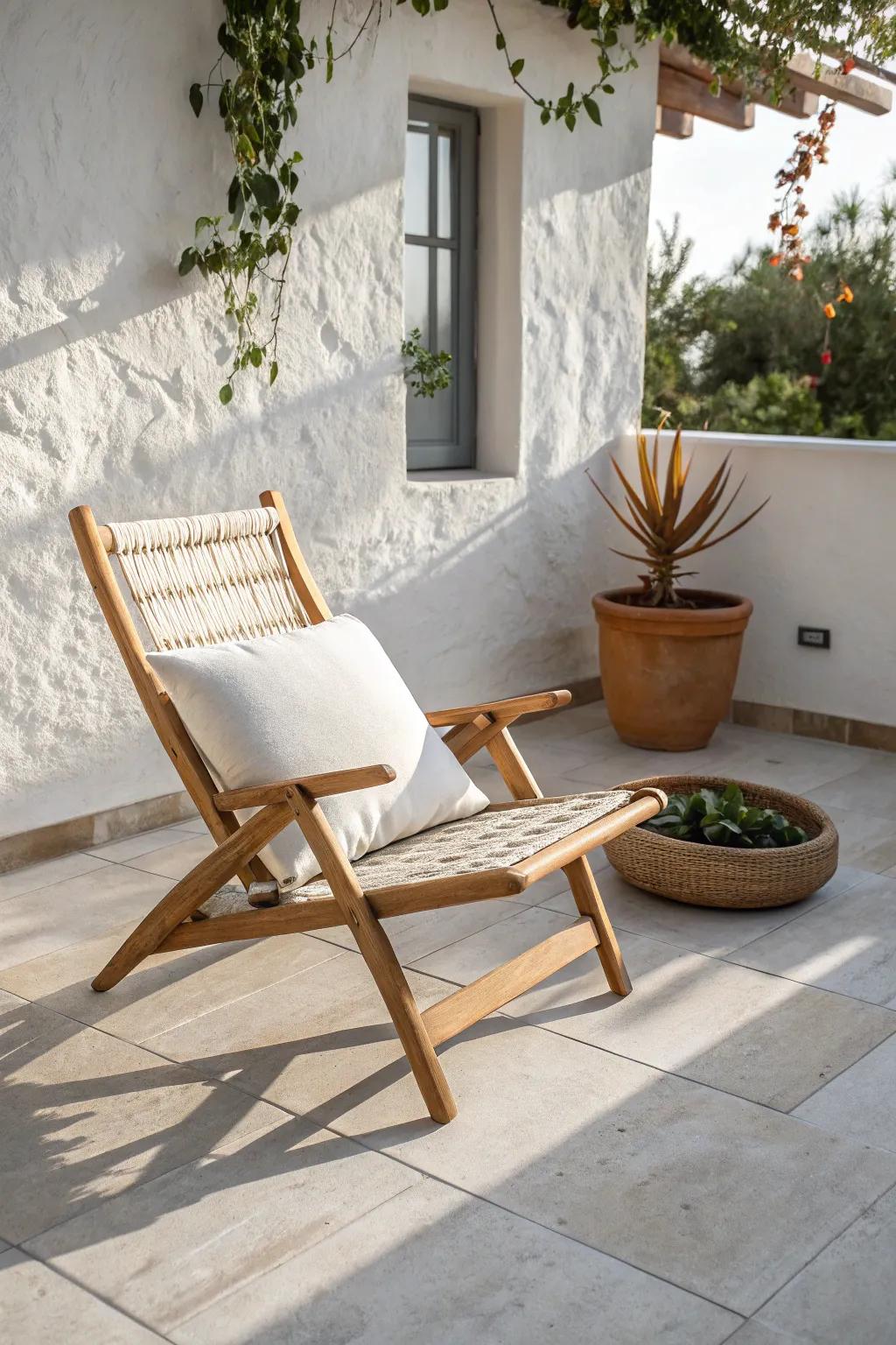 One slim lounge chair turns a tiny ground-floor patio into a true feet-up retreat.