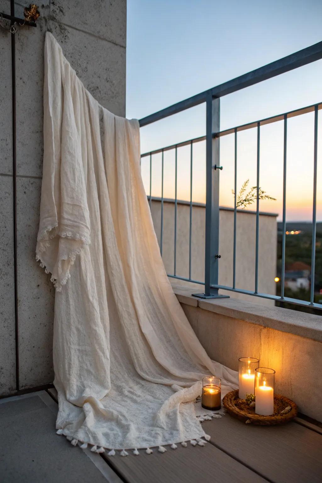 Cheesecloth haunted curtains: effortless spooky drama for tiny rental balconies.