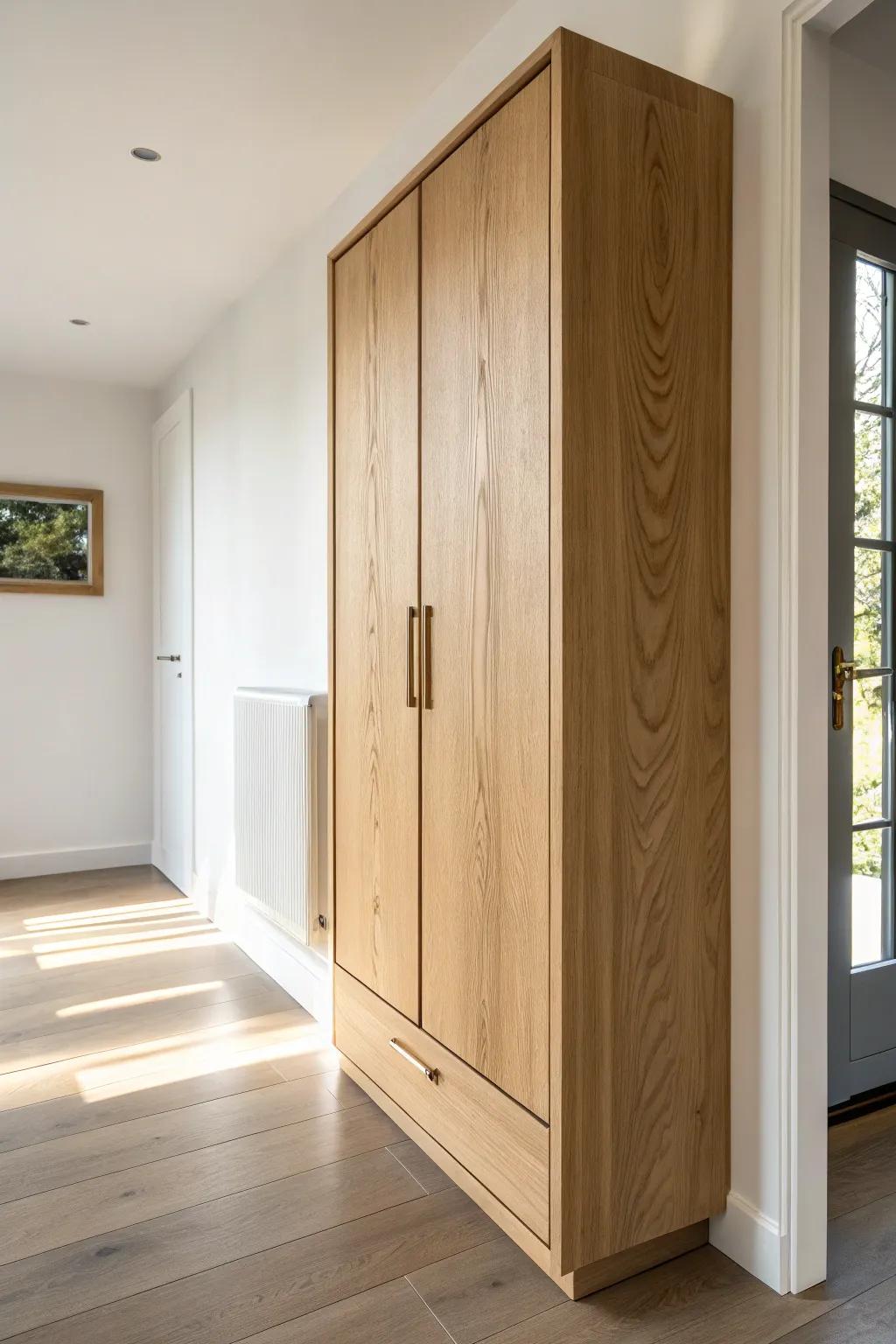 Wall-hung floating cabinet—sleek storage that keeps narrow hallways bright, open, and easy to clean.