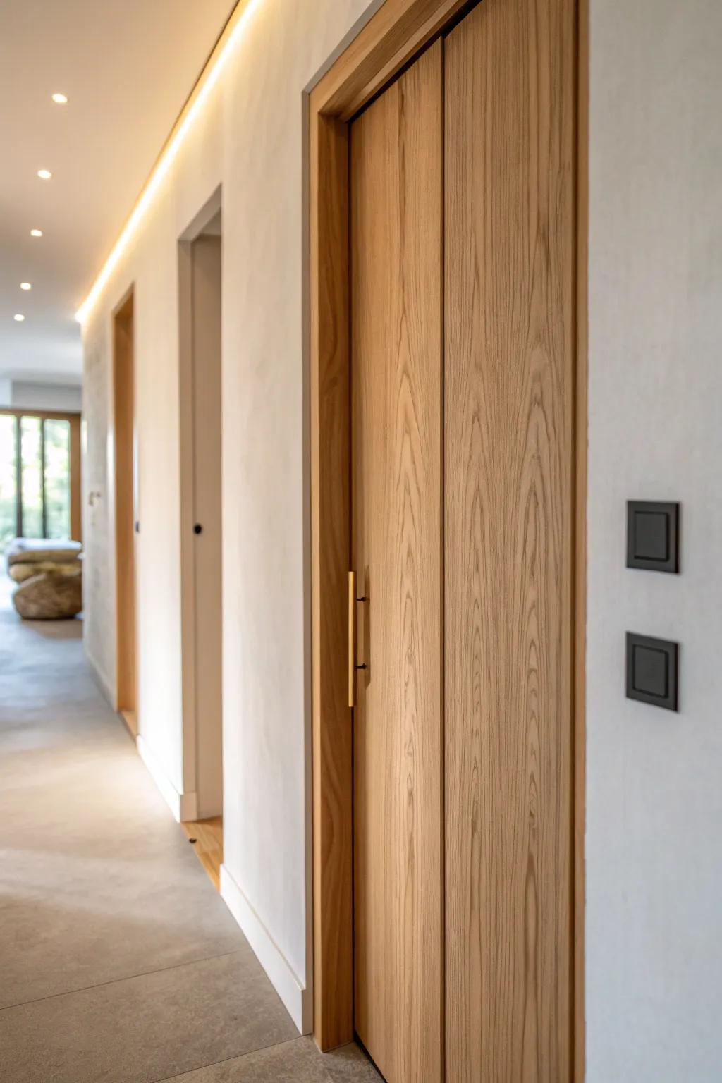 A pocket door that vanishes into the wall—made for the tightest hallway corridors.