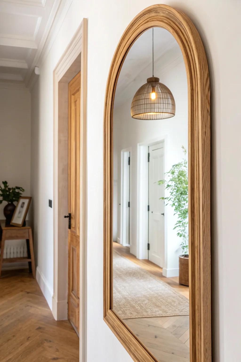 Place a mirror opposite your ceiling light to bounce warm glow deeper down a narrow hallway.