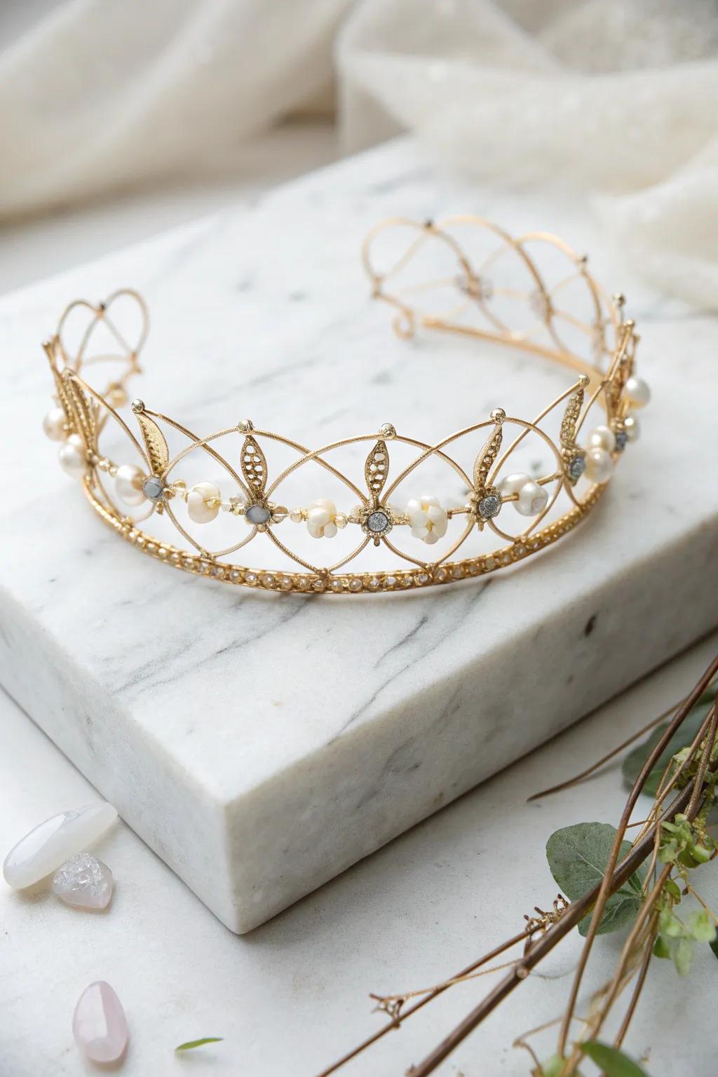 Feel like a queen with this exquisite crown headband, perfect for adding a regal touch to any occasion.